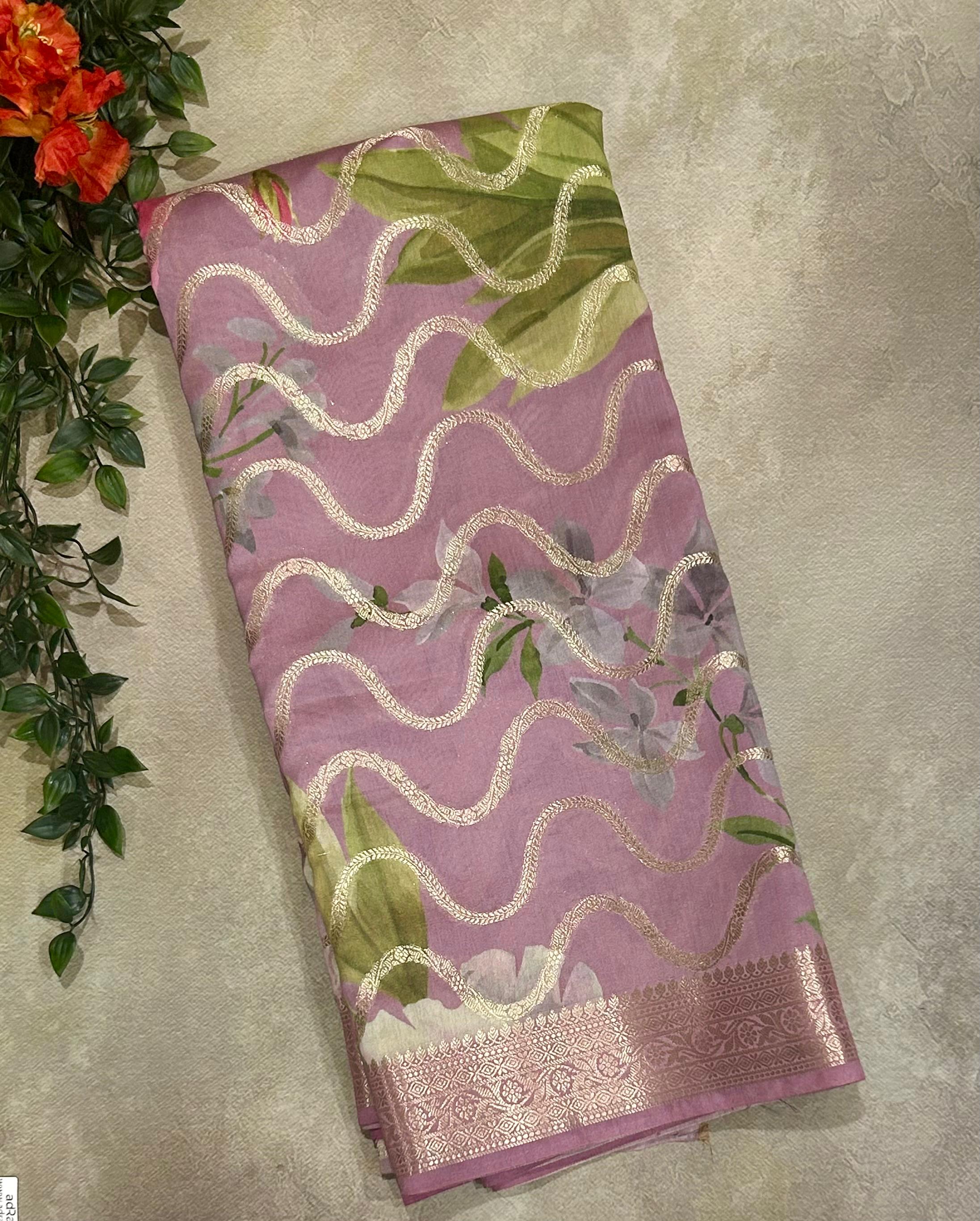 Elegant Pure Chiniya Silk Digital Print Saree with Rich Pallu and Blouse Piece