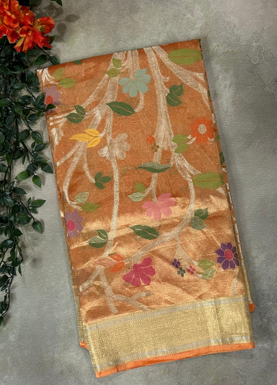 Orange banarasi tissue paithani silk-09 saree