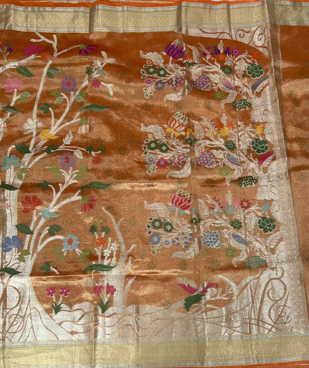 Orange banarasi tissue paithani silk-09 saree