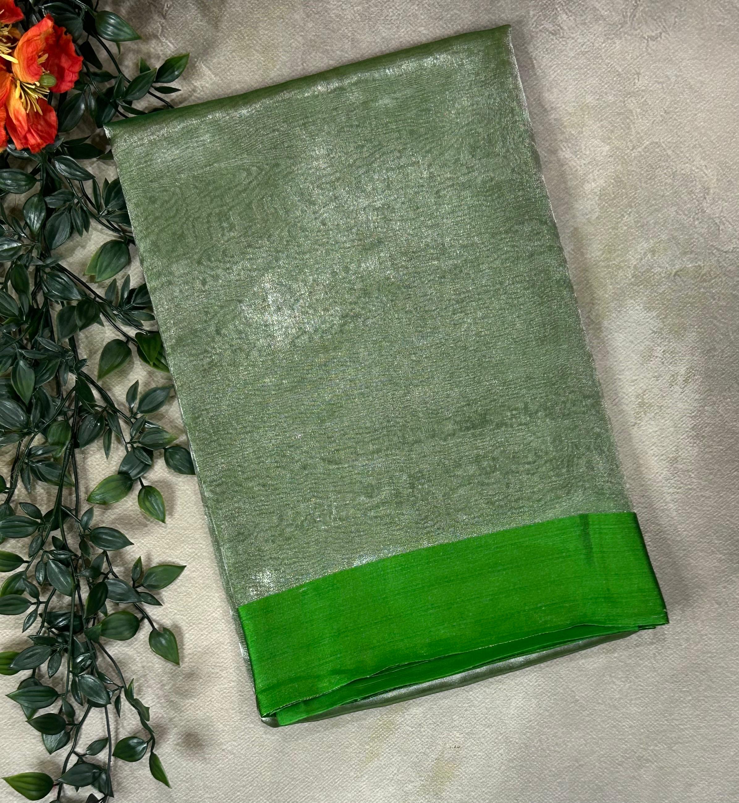 Green Lightweight Pure Tissue Satin Border Saree