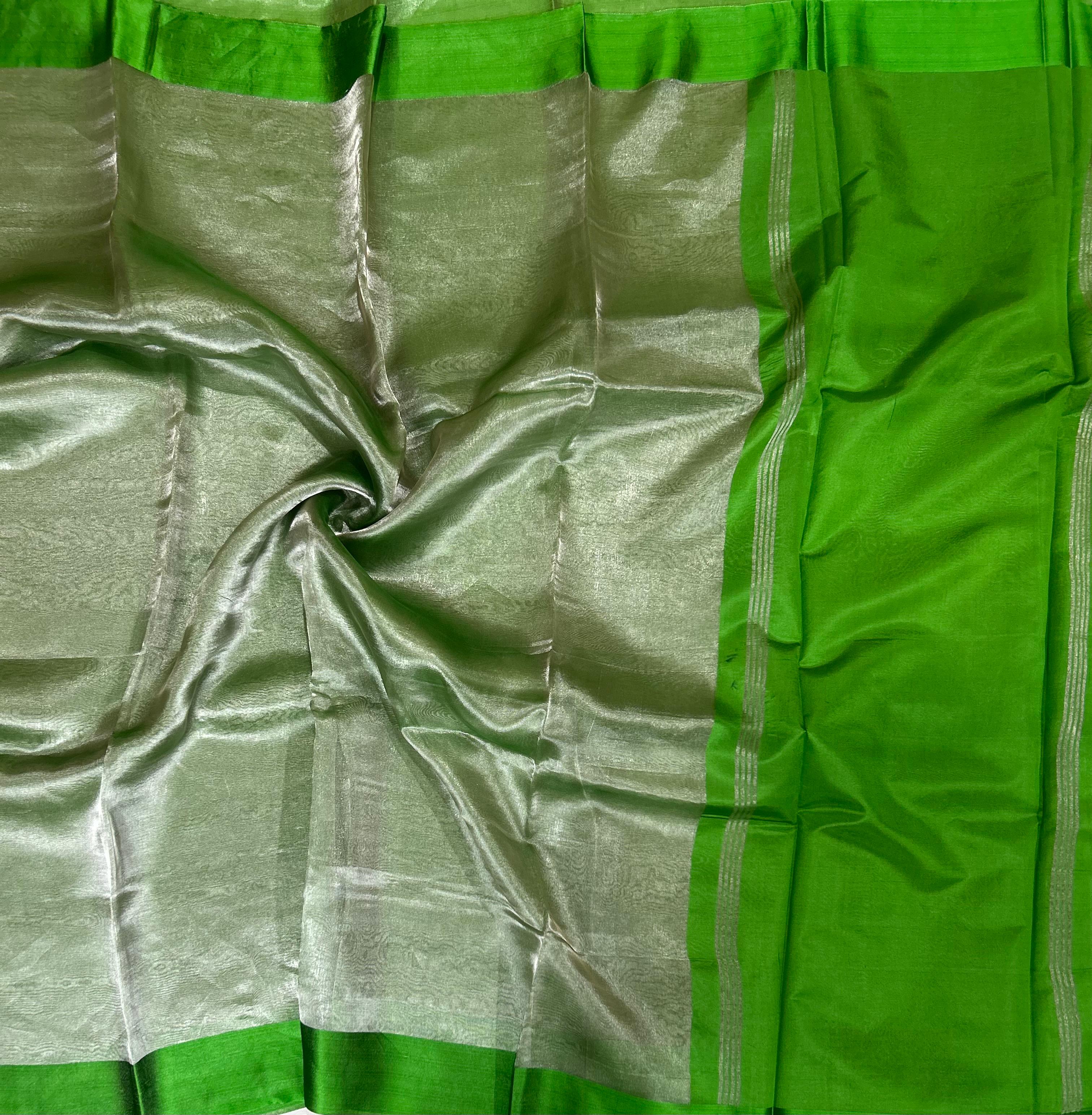 Green Lightweight Pure Tissue Satin Border Saree