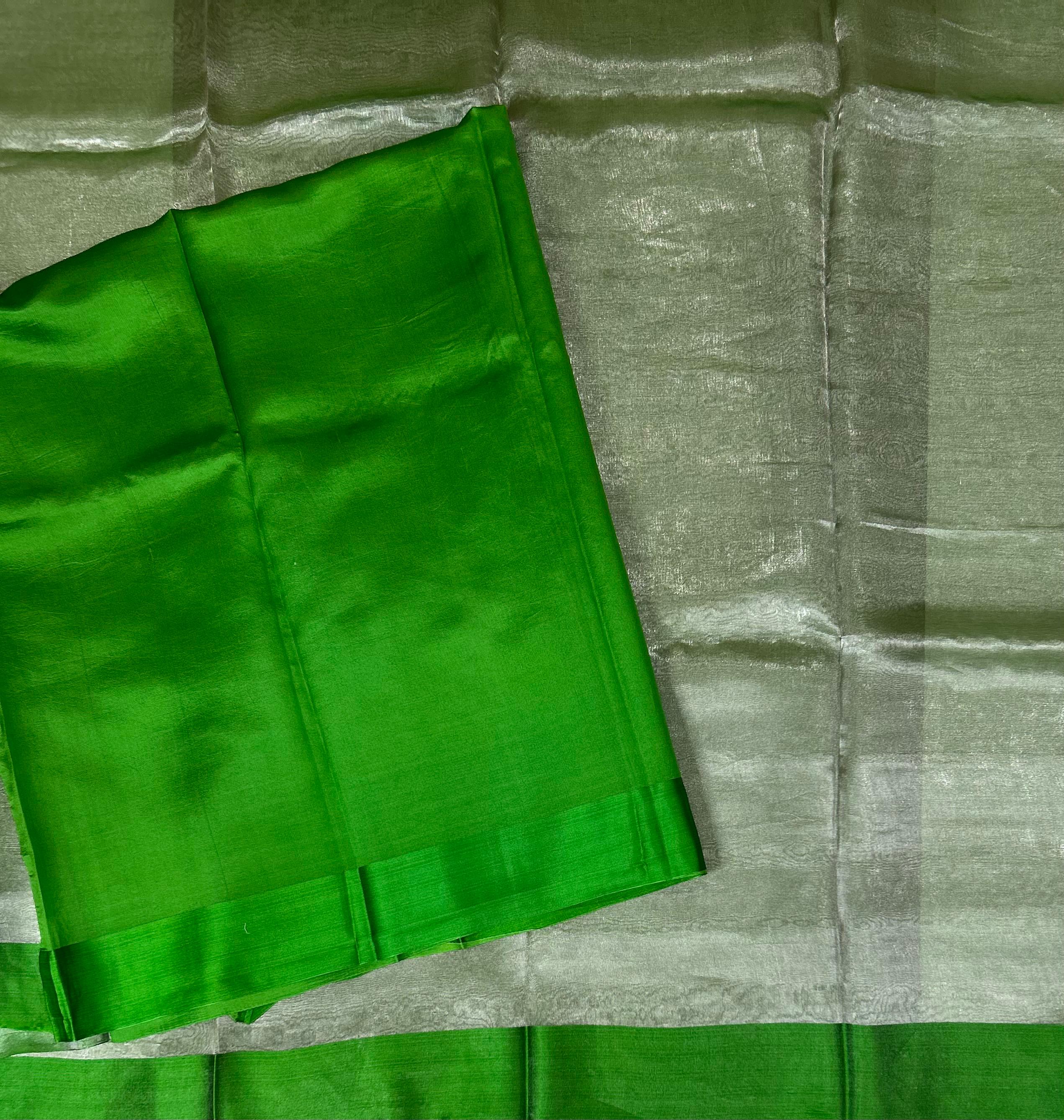 Green Lightweight Pure Tissue Satin Border Saree