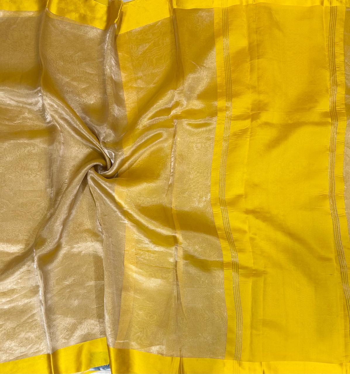 Yellow Lightweight Pure Tissue Satin Border Saree
