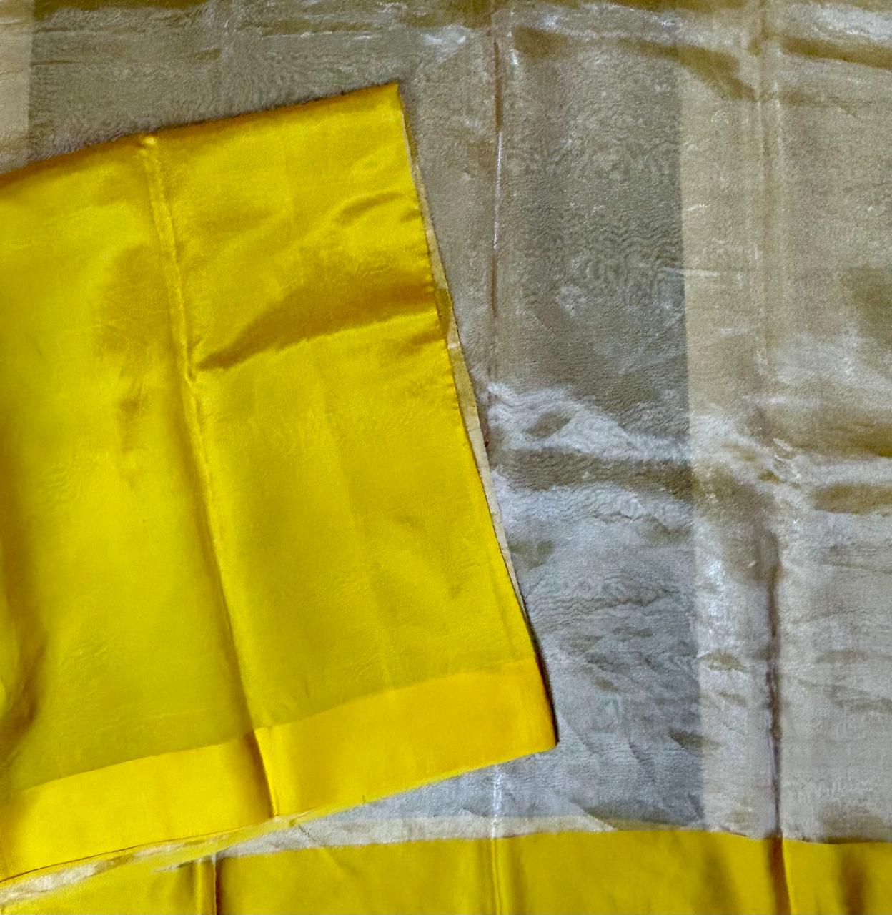 Yellow Lightweight Pure Tissue Satin Border Saree