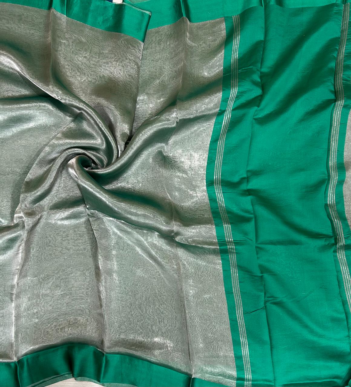 Dark green Lightweight Pure Tissue Satin Border Saree
