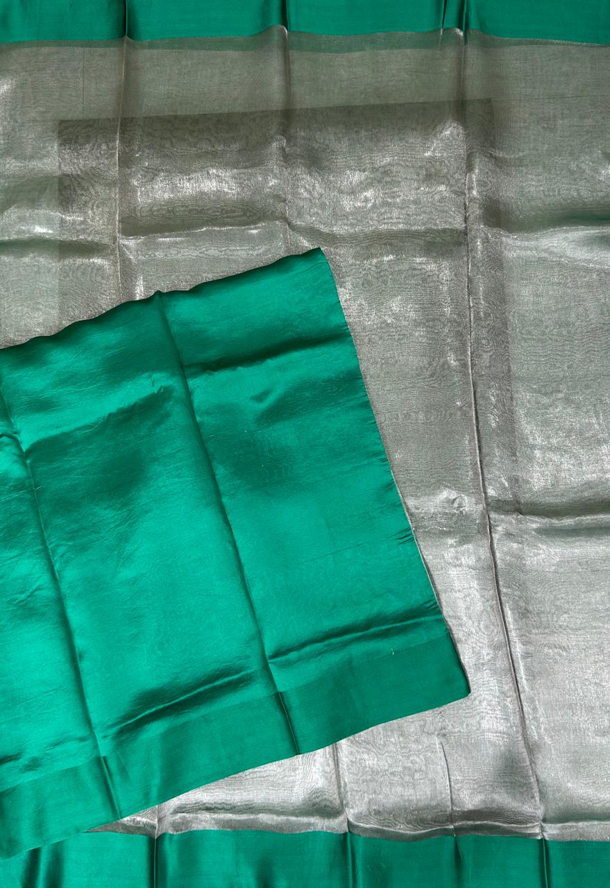 Dark green Lightweight Pure Tissue Satin Border Saree