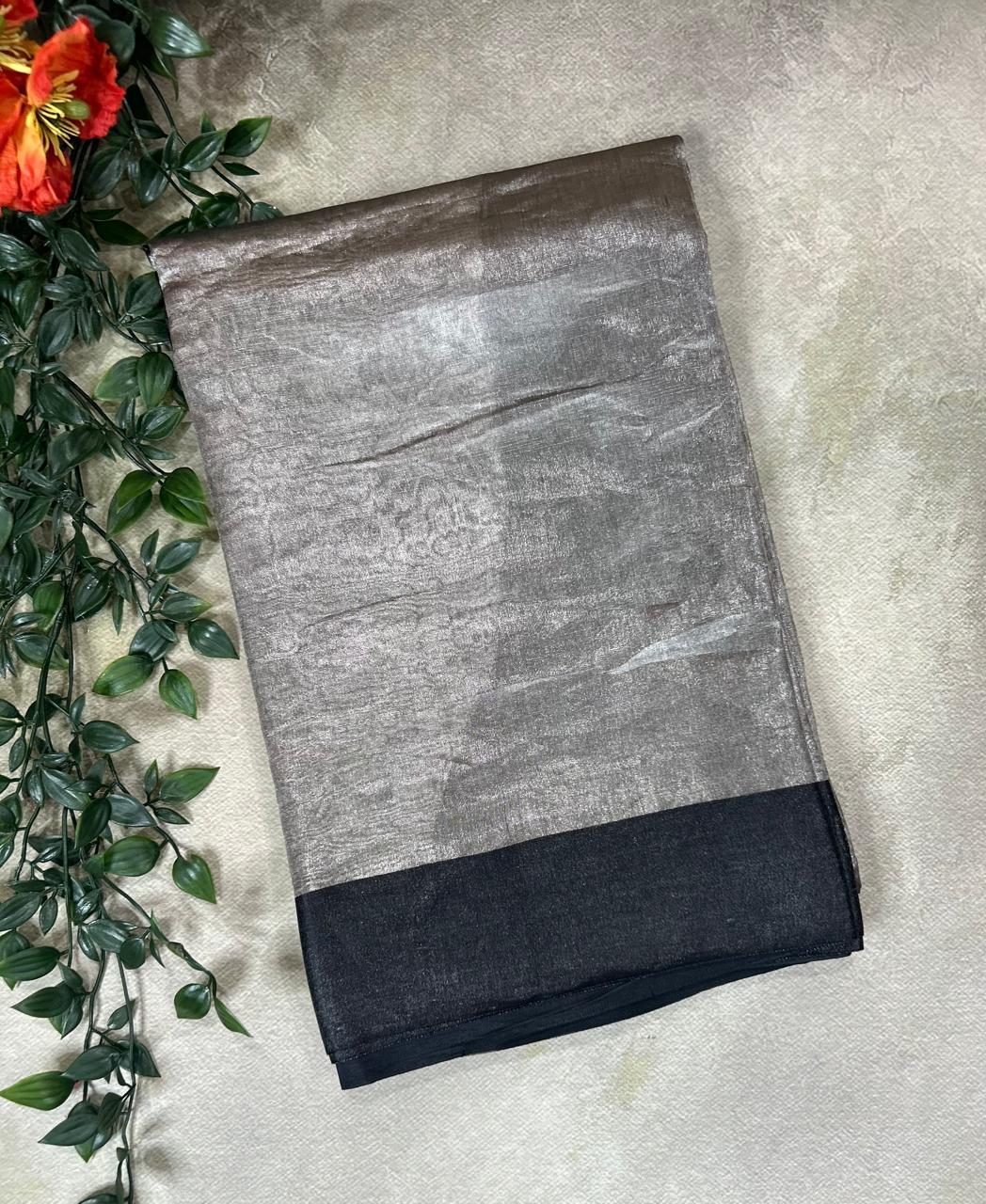 Black Lightweight Pure Tissue Satin Border Saree