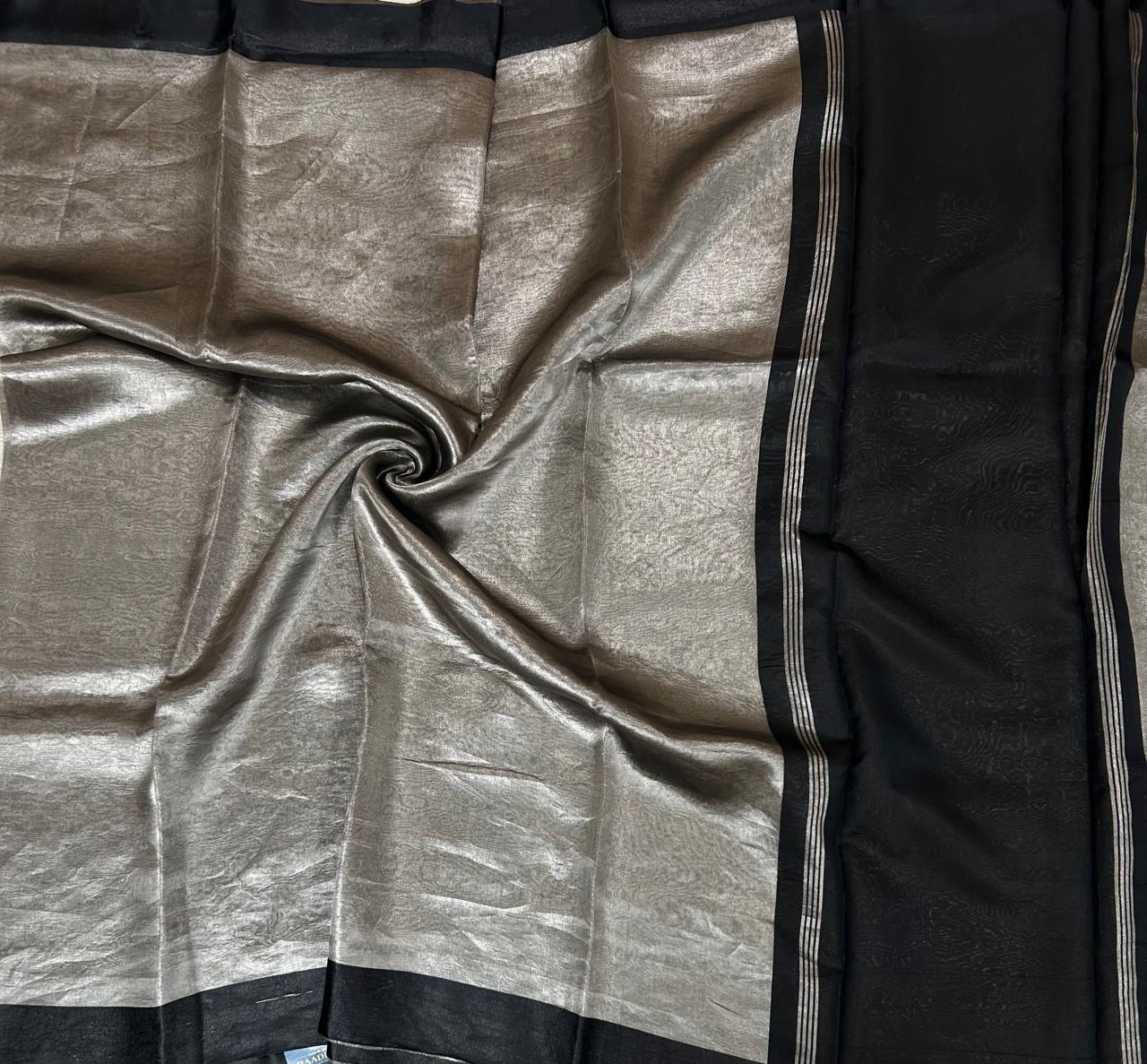 Black Lightweight Pure Tissue Satin Border Saree