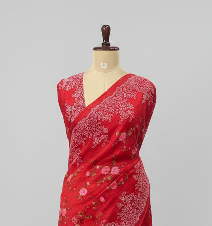 Red Premium Pure Organza Allover Embroidery work-09 Saree