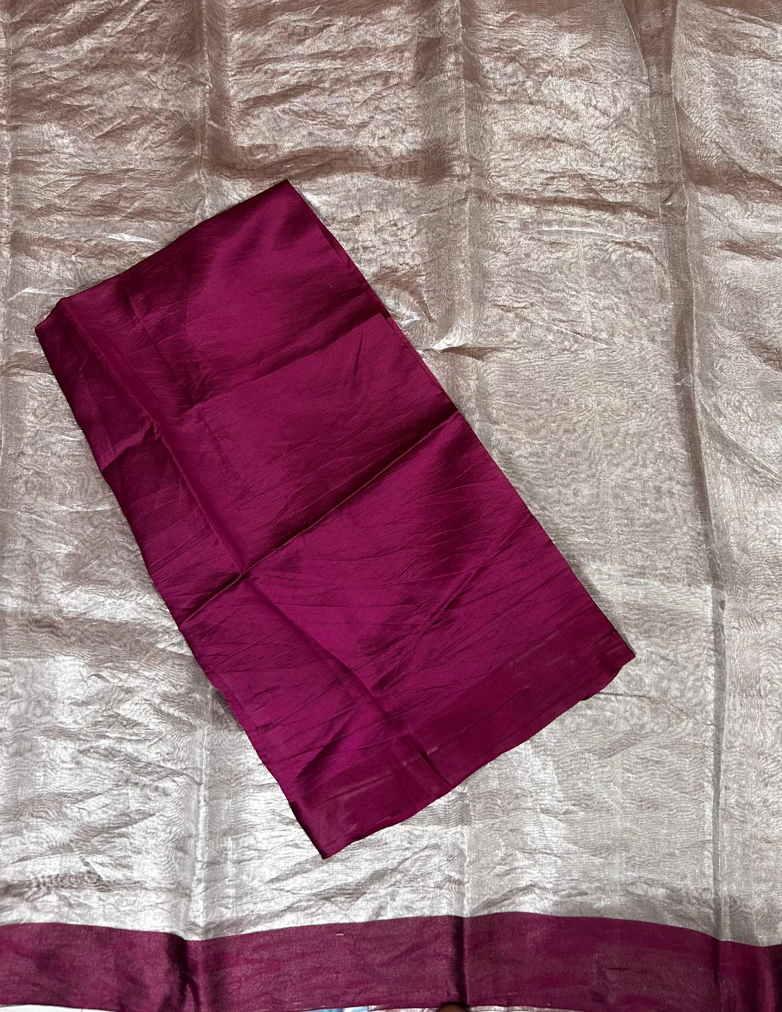 Wine Lightweight Pure Tissue Satin Border Saree