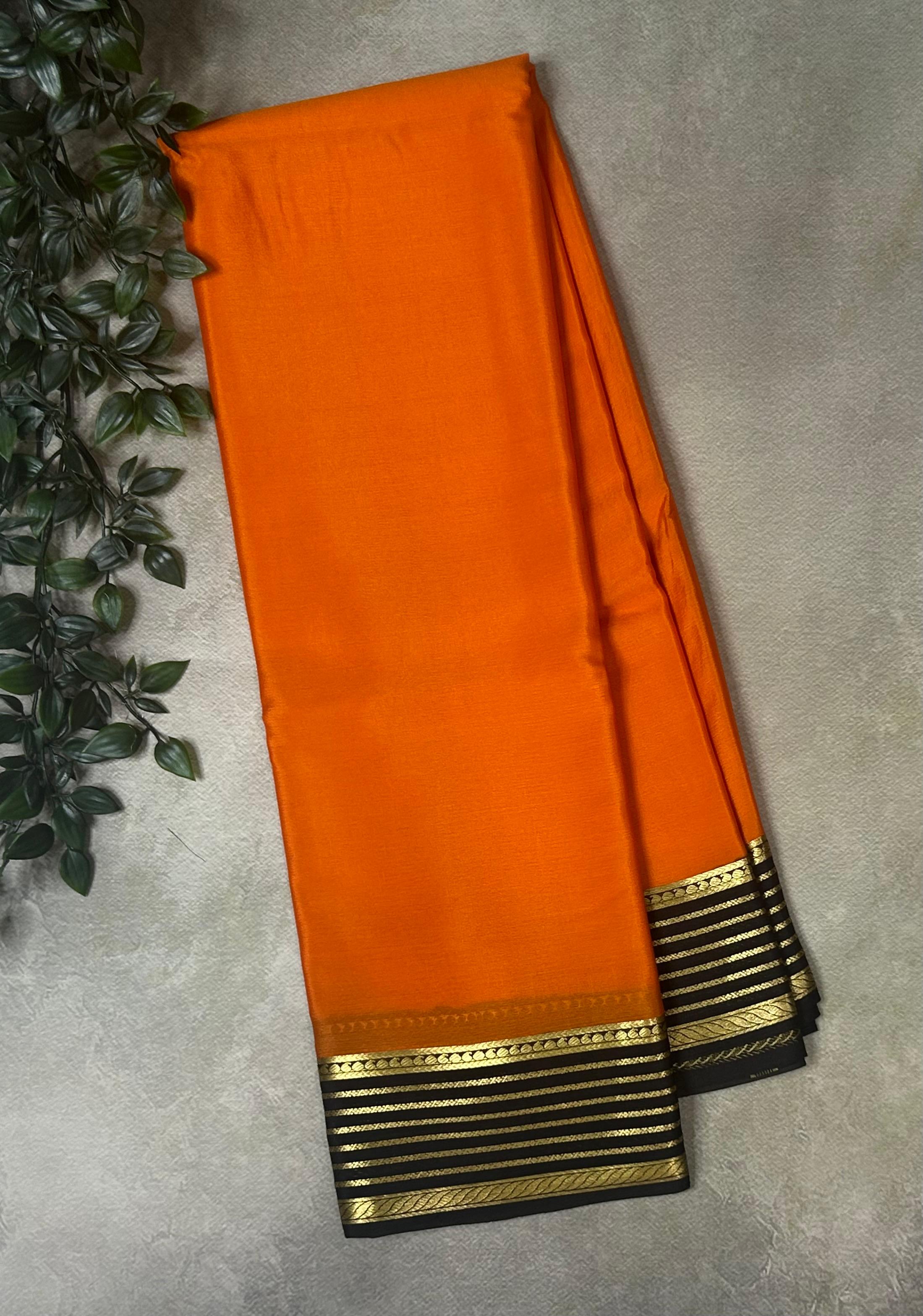 Orange n brown Lightweight Pure Mysore Crepe Silk Saree – Elegant Soft Drape(MSL)