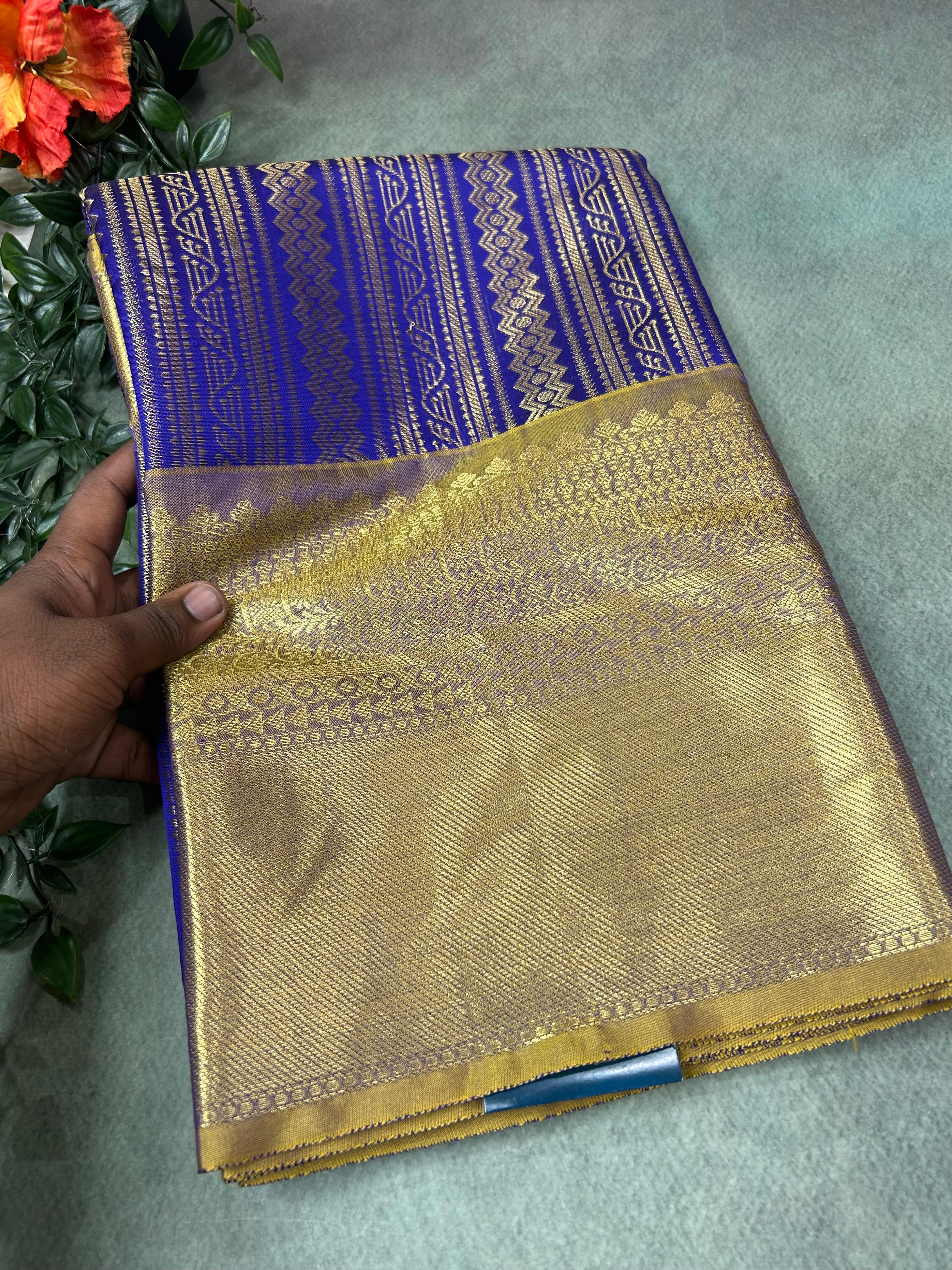 Royal blue banrasi tissue-10 with rich pallu saree