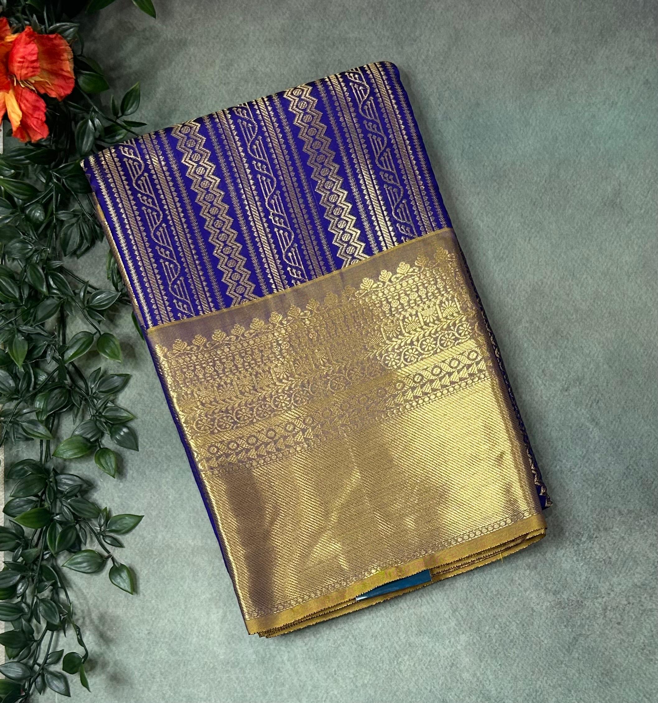 Royal blue banrasi tissue-10 with rich pallu saree