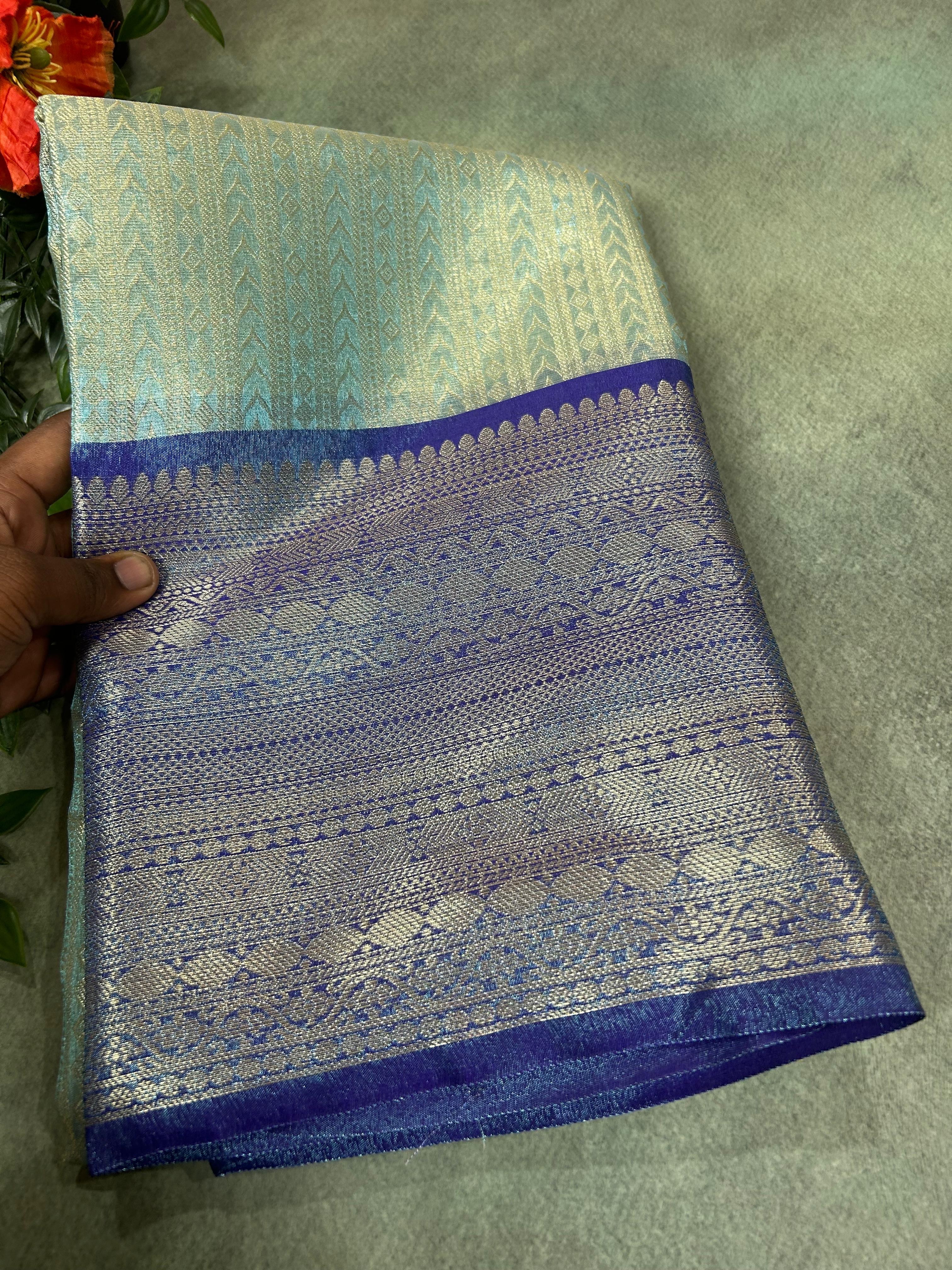 Pastel green banrasi tissue-10 with rich pallu saree