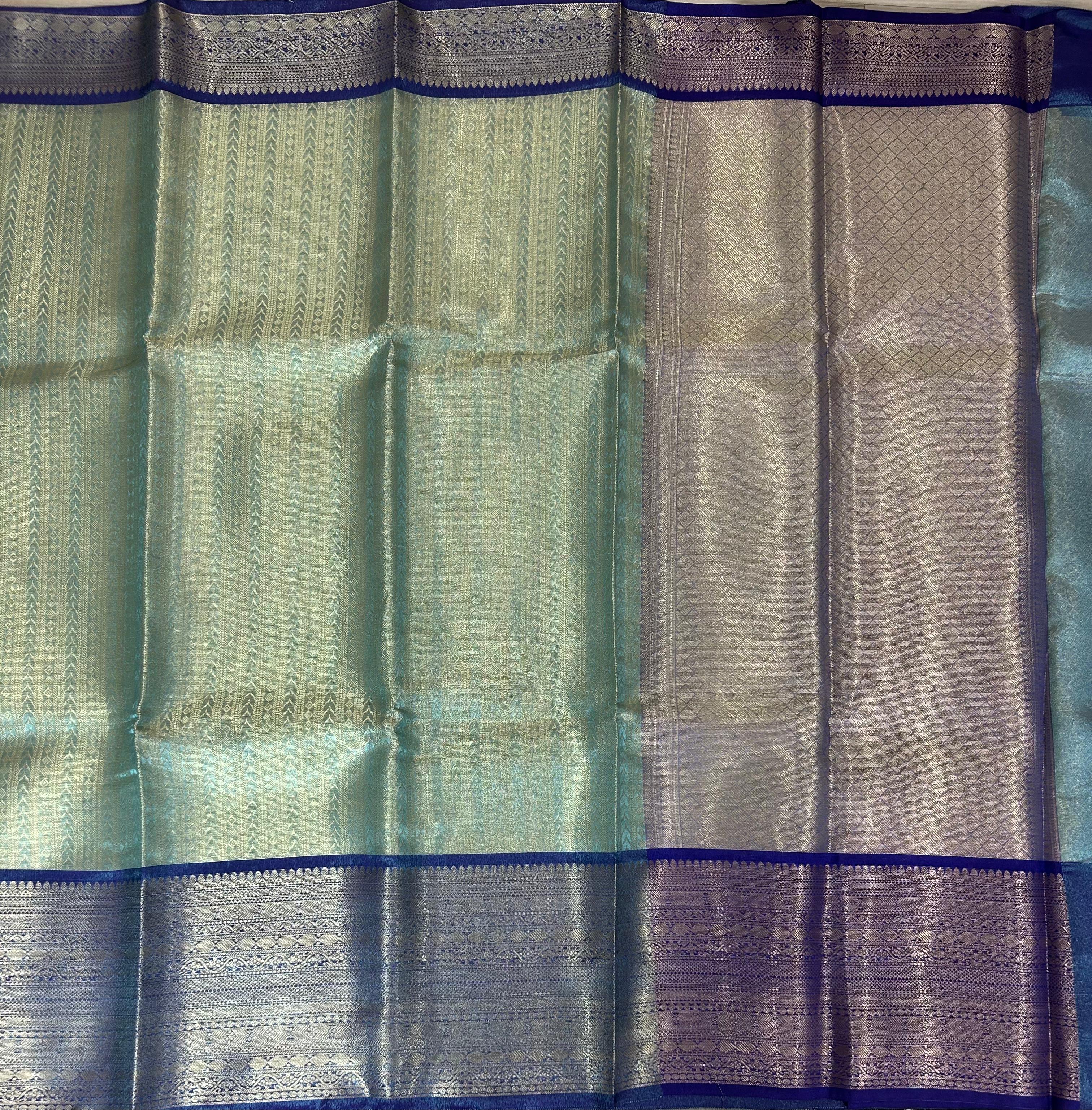 Pastel green banrasi tissue-10 with rich pallu saree