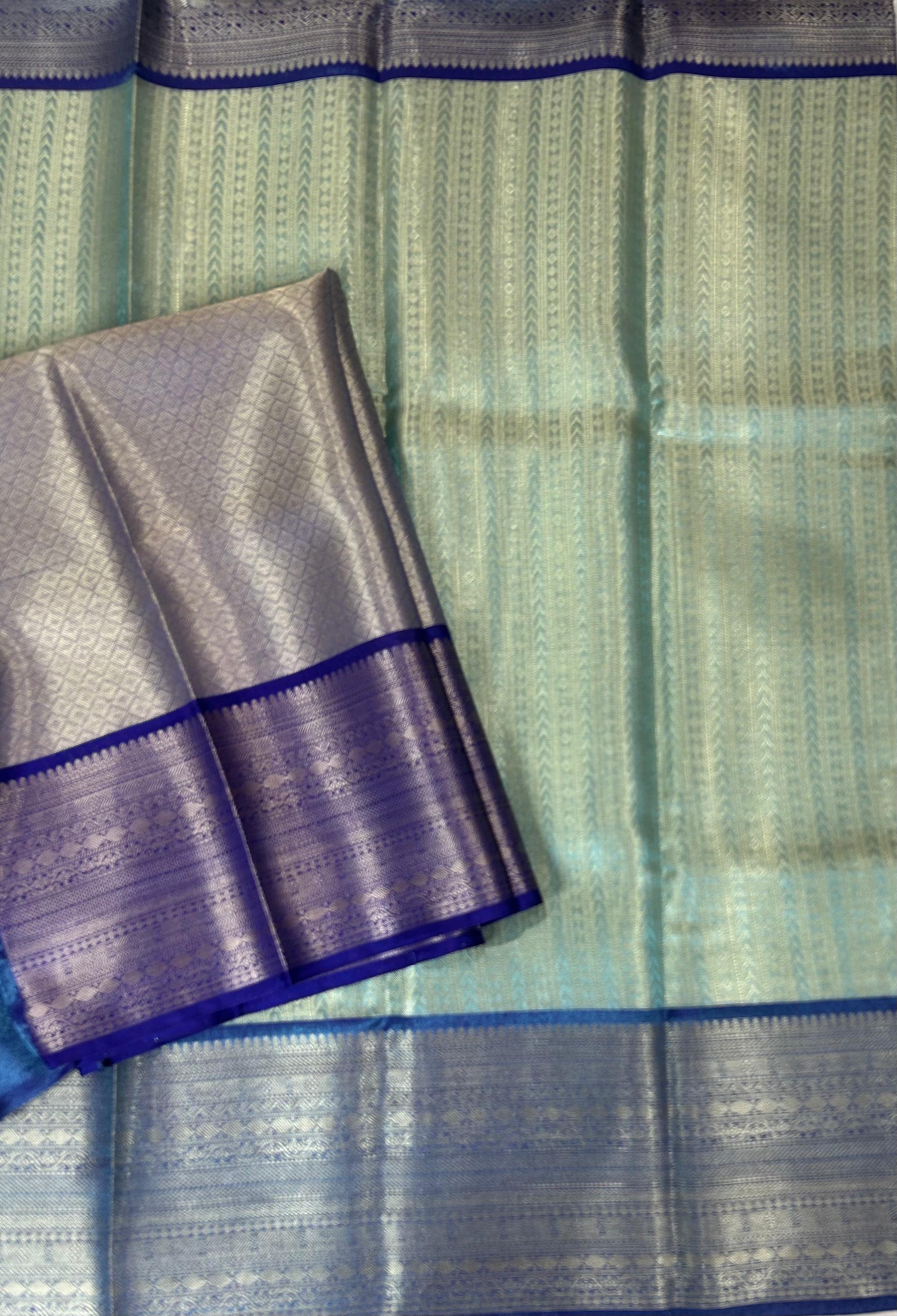 Pastel green banrasi tissue-10 with rich pallu saree