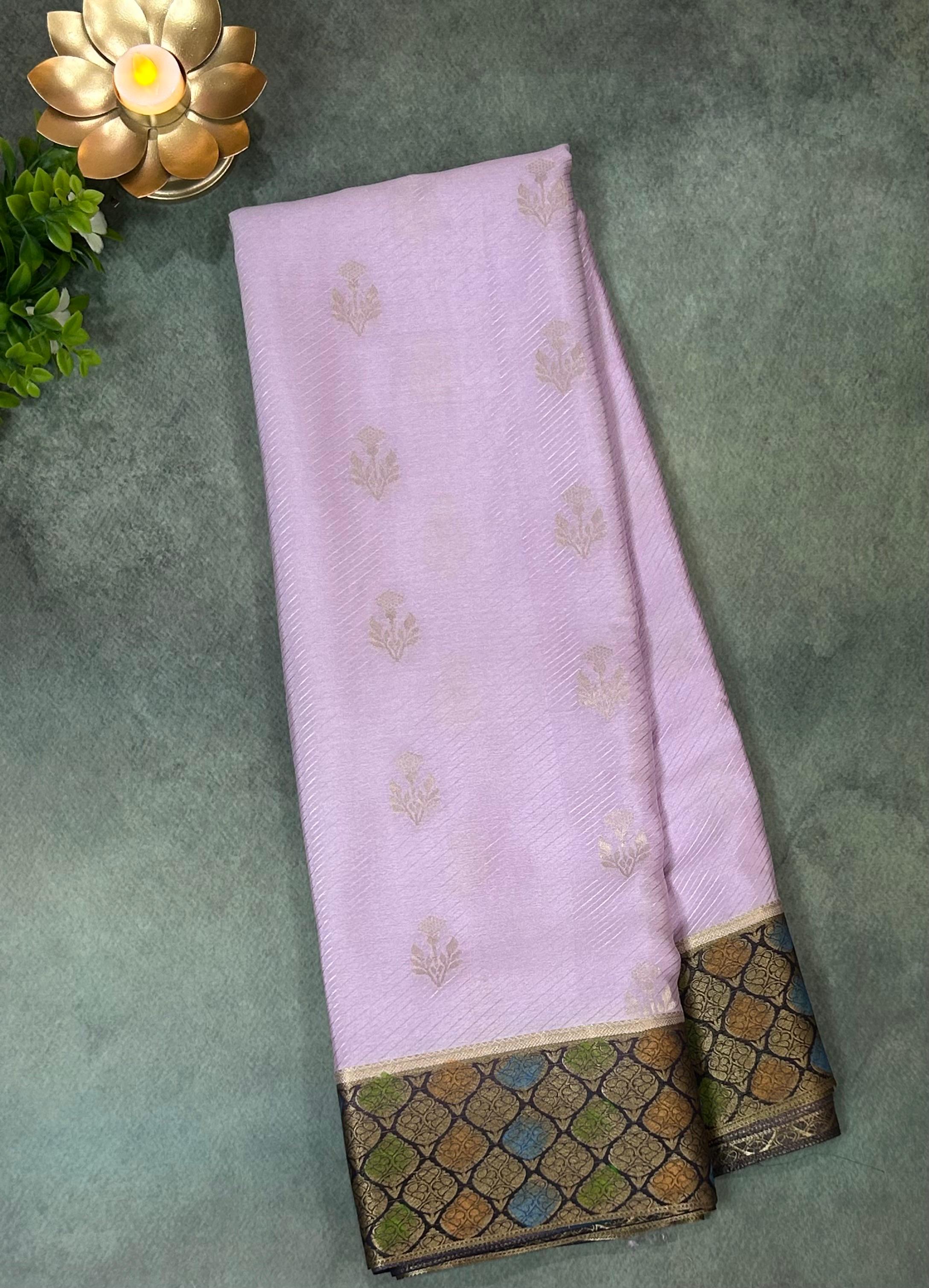 Pastel pink Rankart border Pure Mysore Silk-10 Saree – Elegant Handwoven Design | Premium Traditional Silk Collection