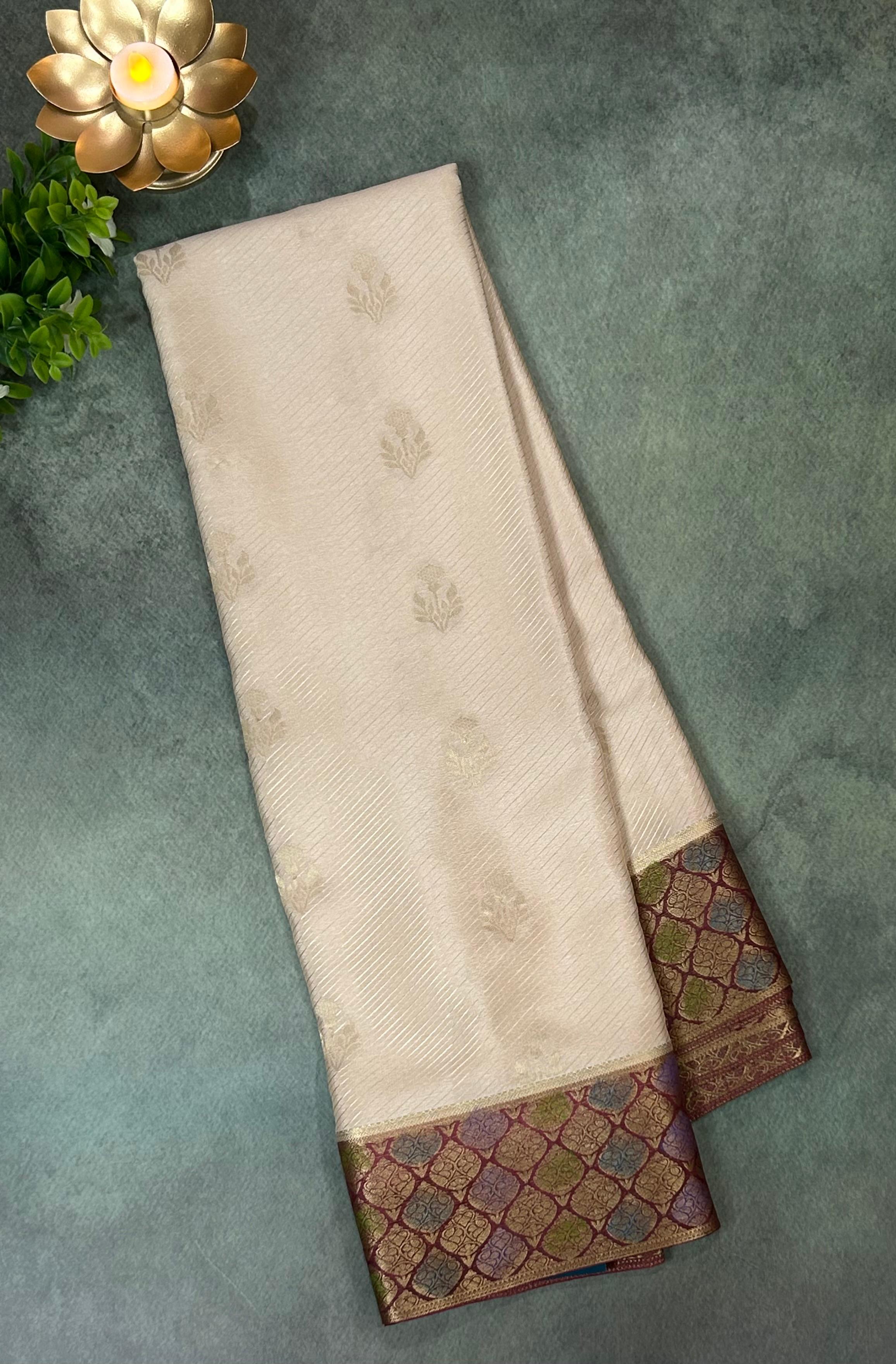 Cream Rankart border Pure Mysore Silk-10 Saree – Elegant Handwoven Design | Premium Traditional Silk Collection