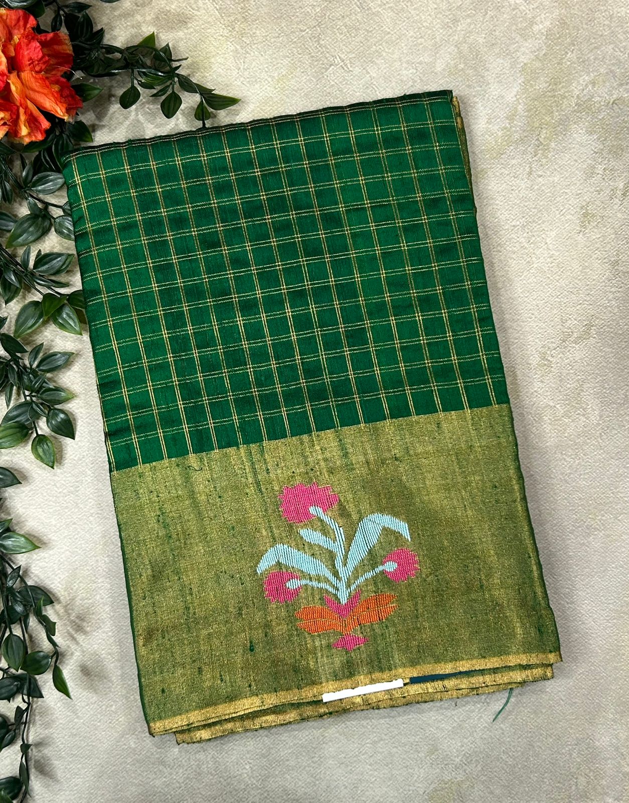 Green checks Elegant Handwoven Matka Silk Saree