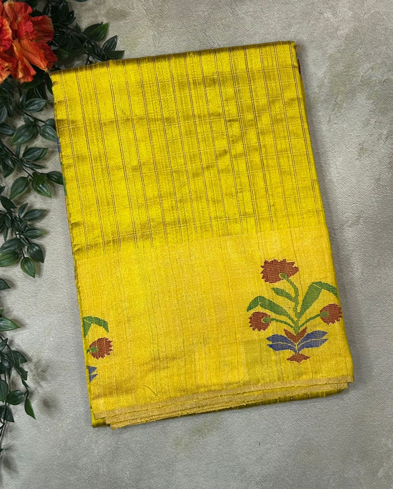 Neon yellow checks Elegant Handwoven Matka Silk Saree