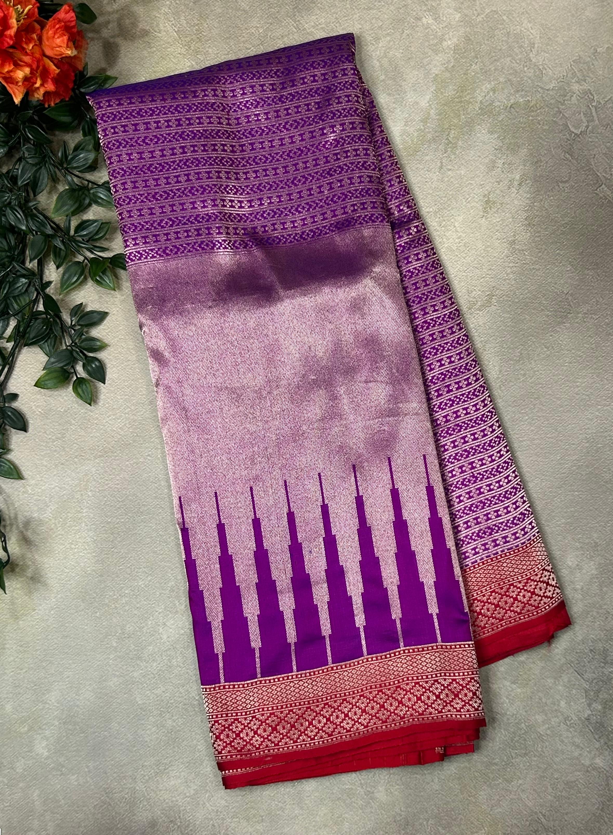 Purple sliver zari temple border pure kathan silk-10 saree