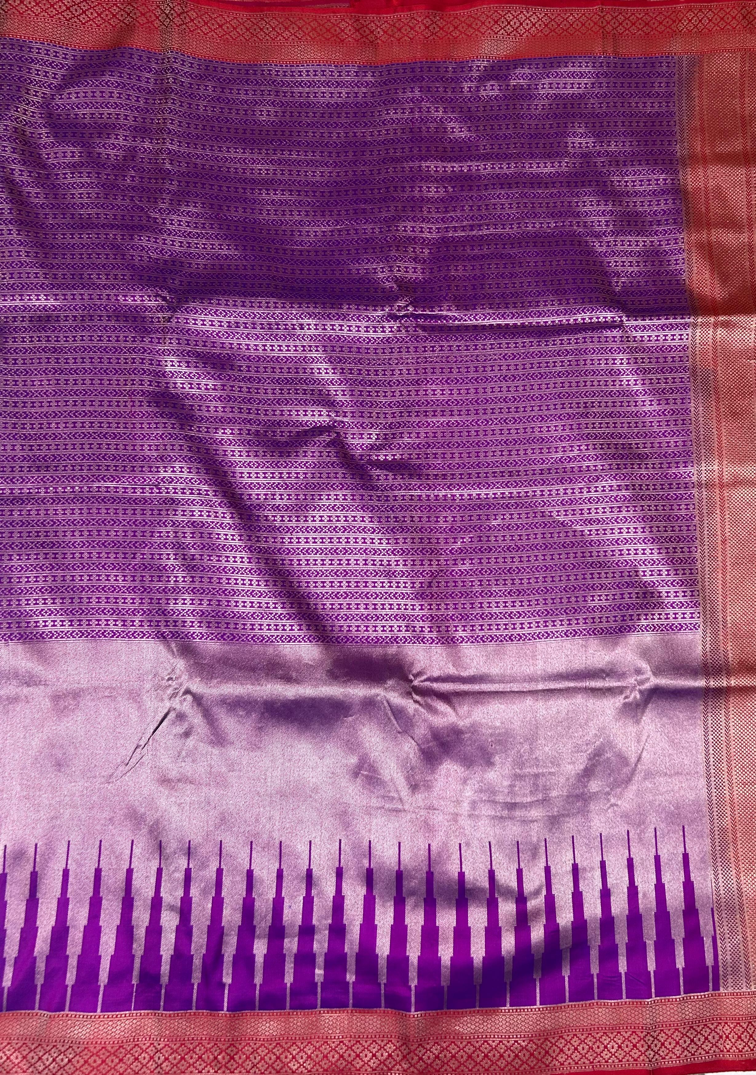 Purple sliver zari temple border pure kathan silk-10 saree