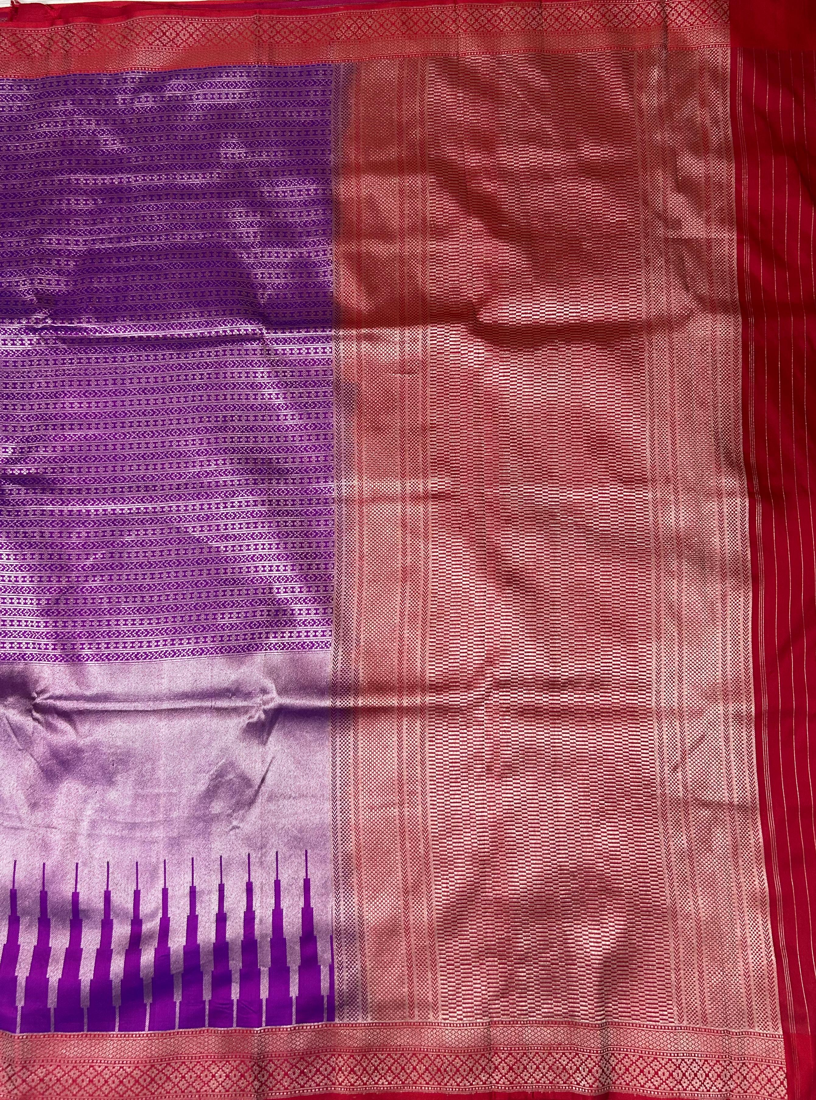 Purple sliver zari temple border pure kathan silk-10 saree