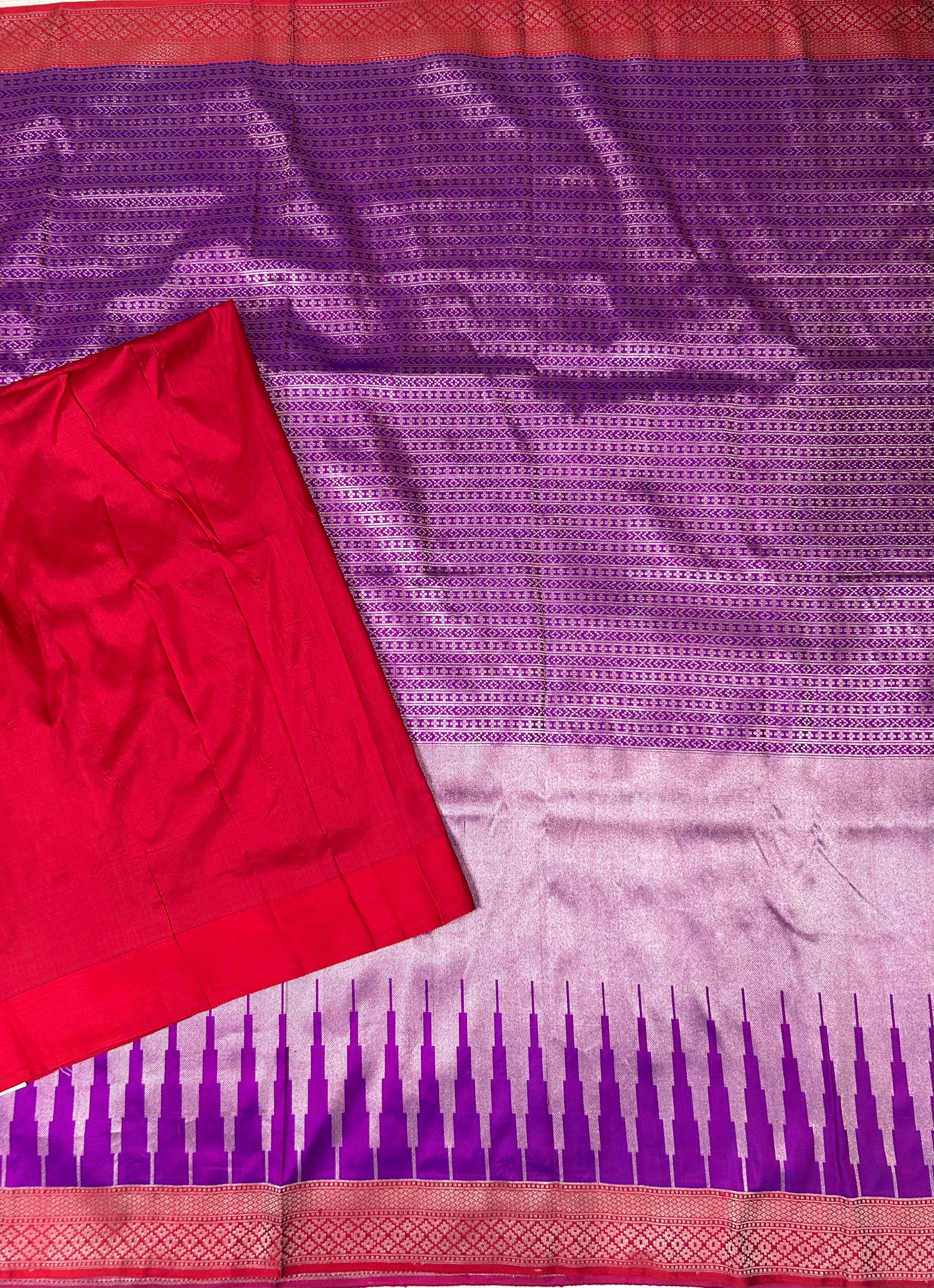 Purple sliver zari temple border pure kathan silk-10 saree
