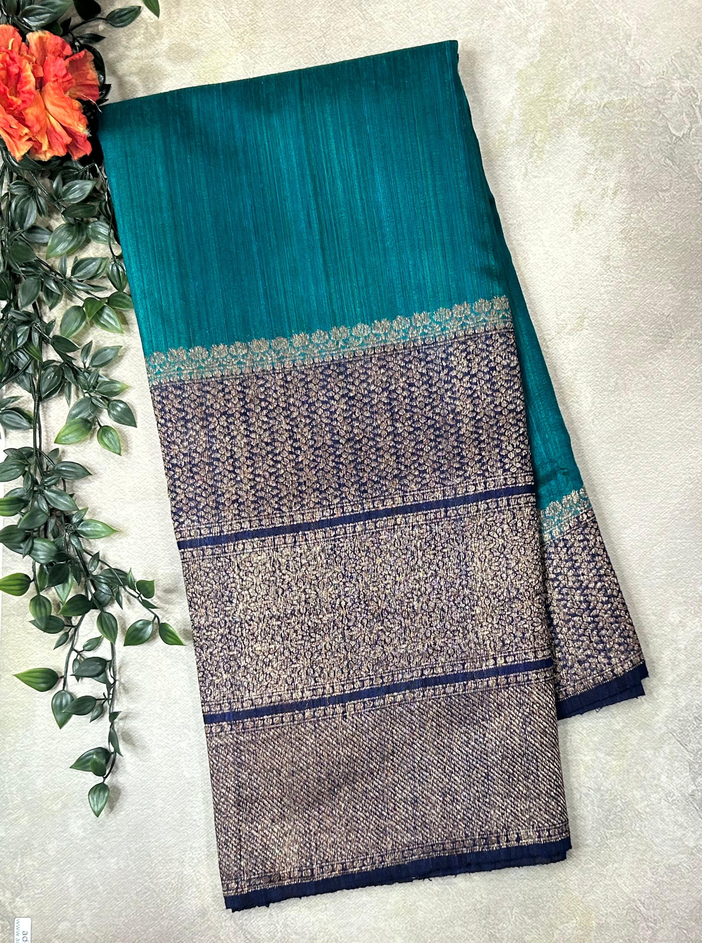 Half n half plain n brocadepure handloom  tussar silk-10 saree