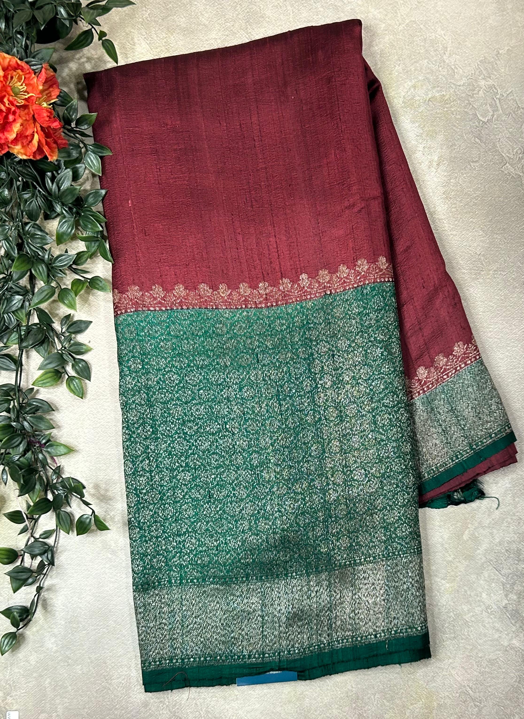 Half n half plain n brocadepure handloom  tussar silk-10 saree