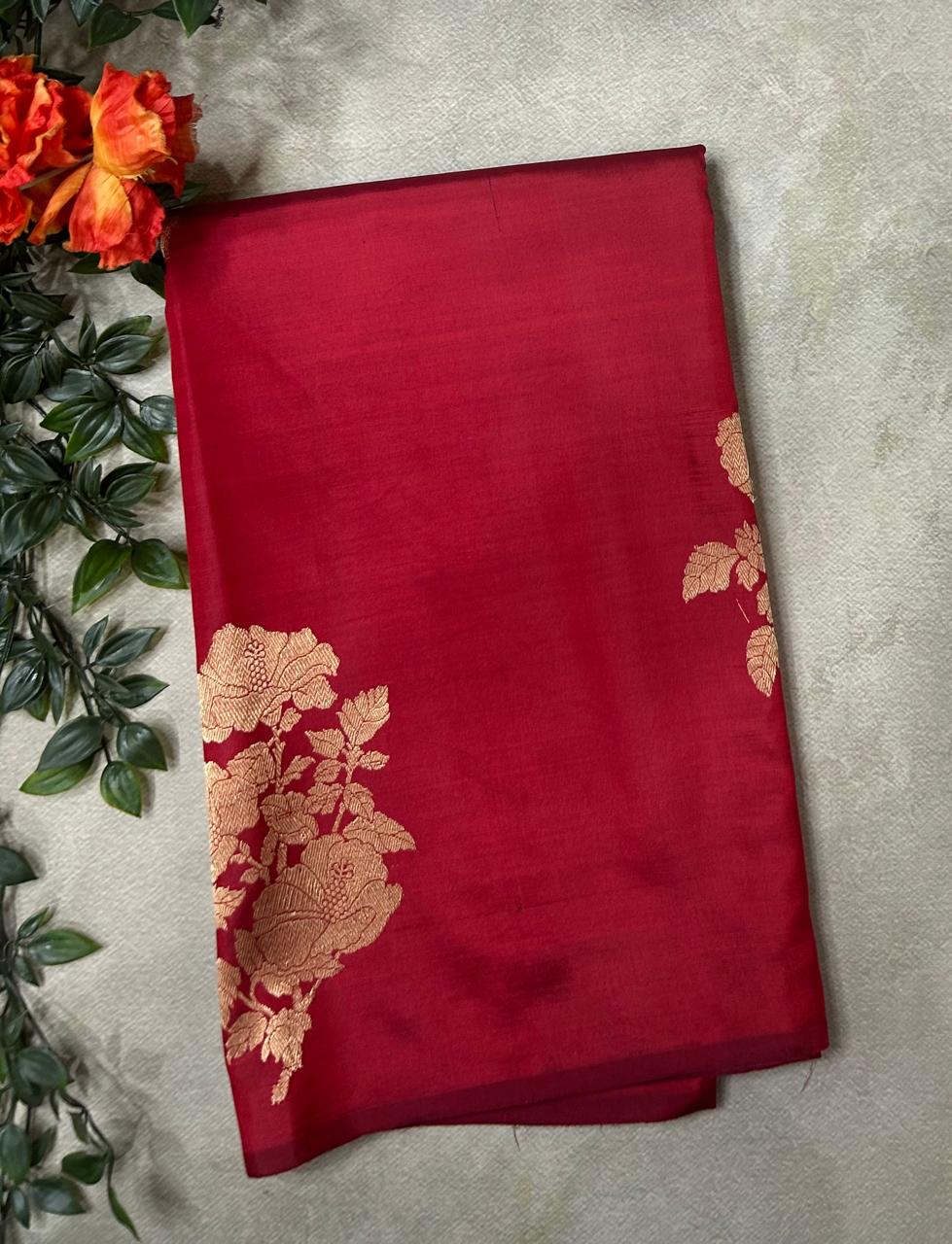 Dark red lightweight banarasi silk-10 saree