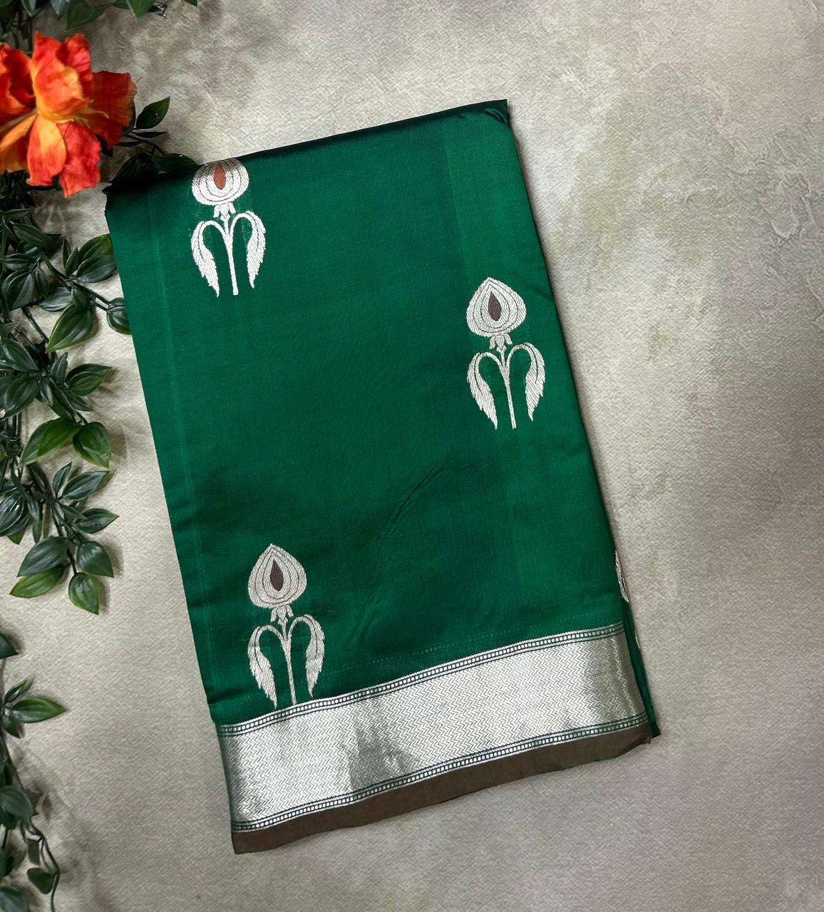 Bottle green lightweight banarasi silk-10 saree