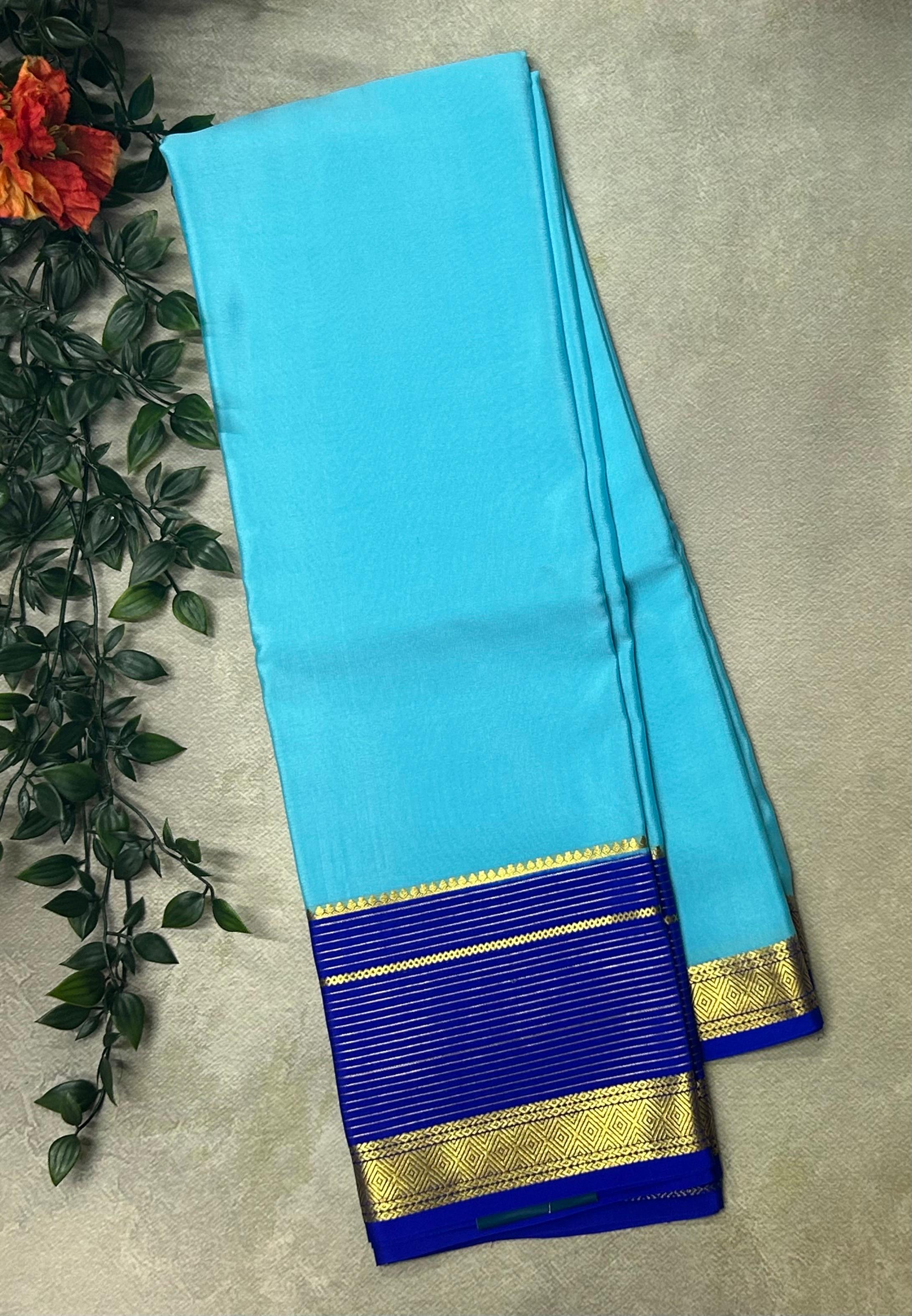 Sky blue Lightweight Pure Mysore Crepe Silk Saree – Elegant Soft Drape(MSL)