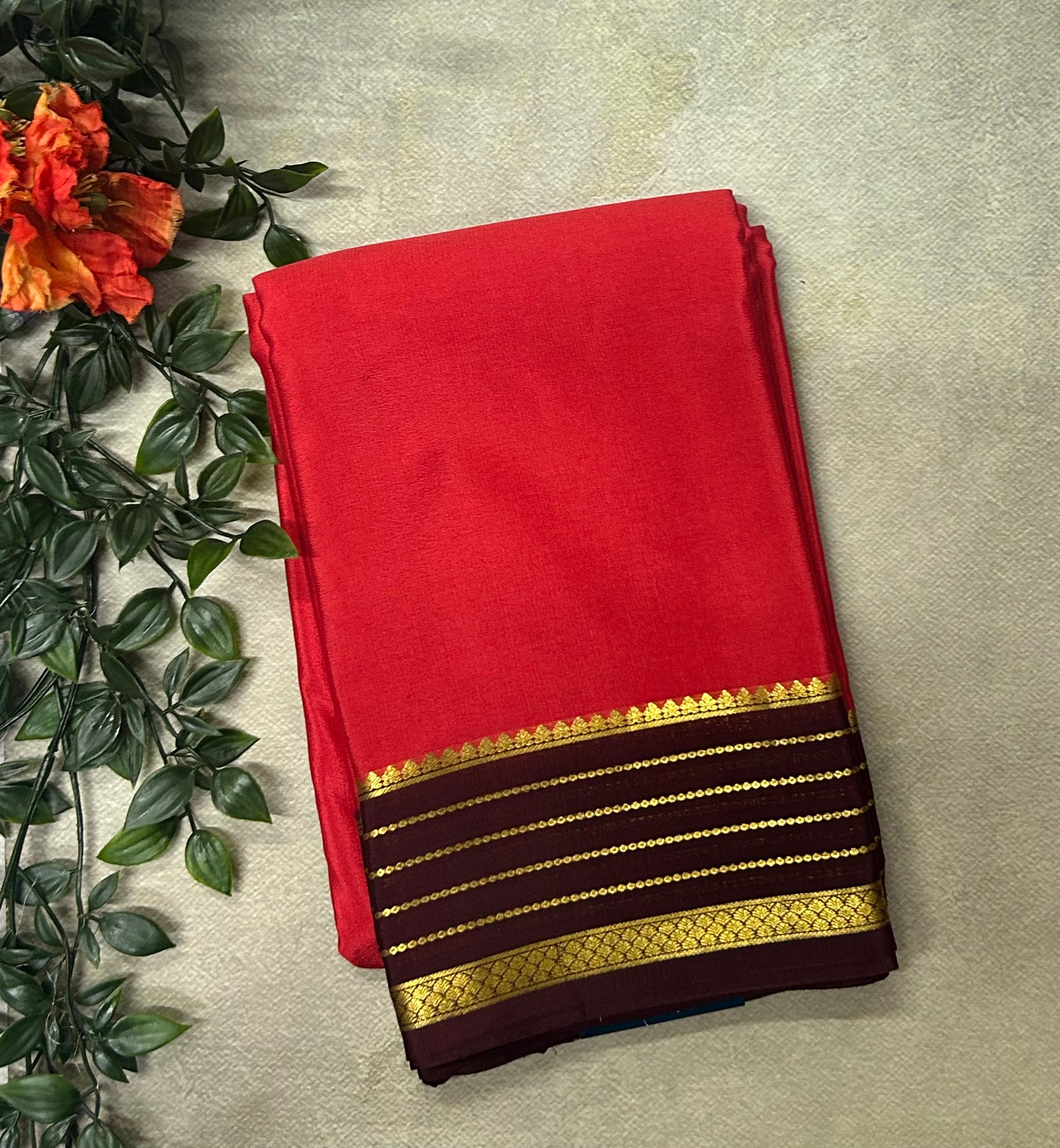 Light reddish pink stripes Lightweight Pure Mysore Crepe Silk Saree – Elegant Soft Drape(MSL)