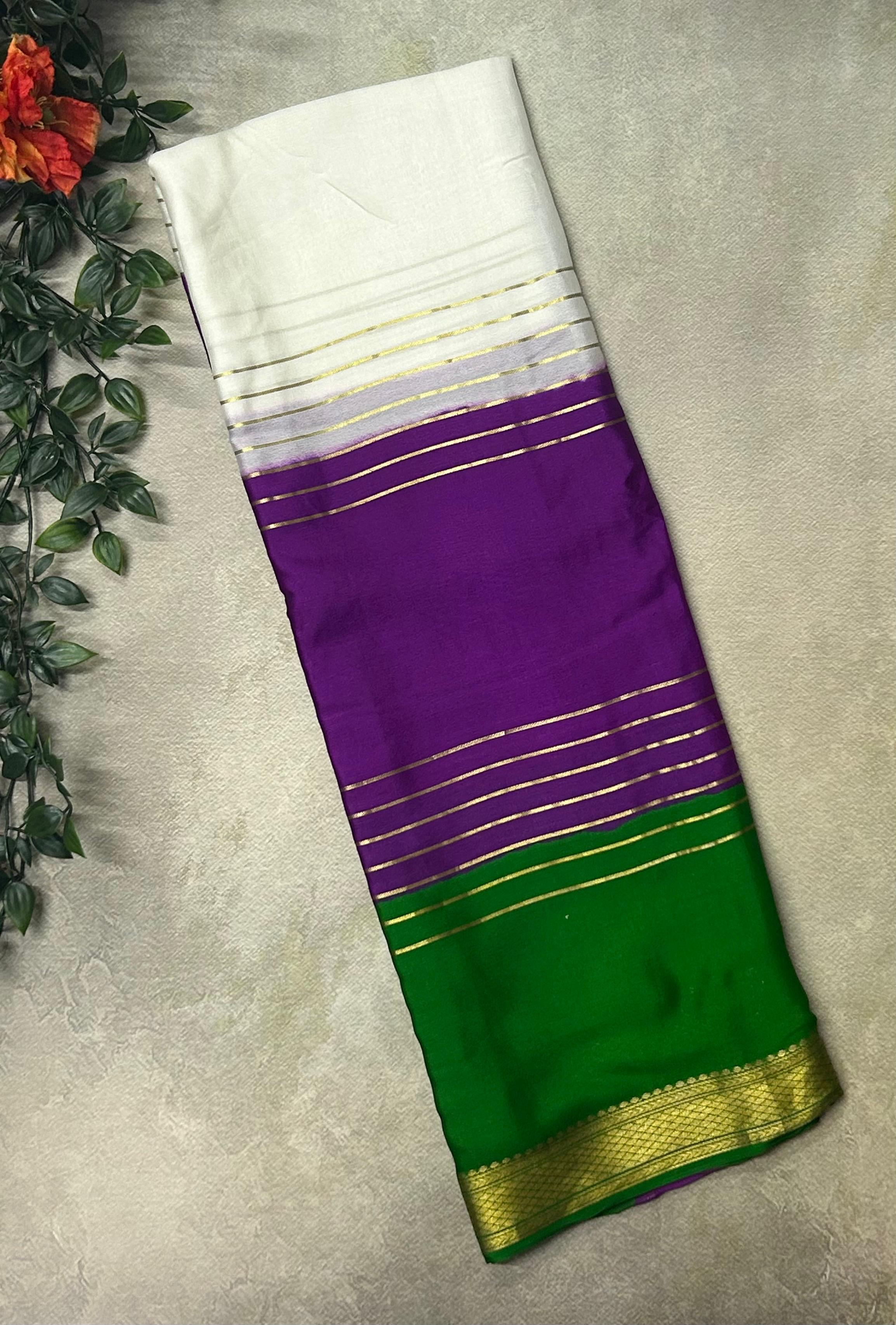 3D stripes Lightweight Pure Mysore Crepe Silk Saree – Elegant Soft Drape(MSL)