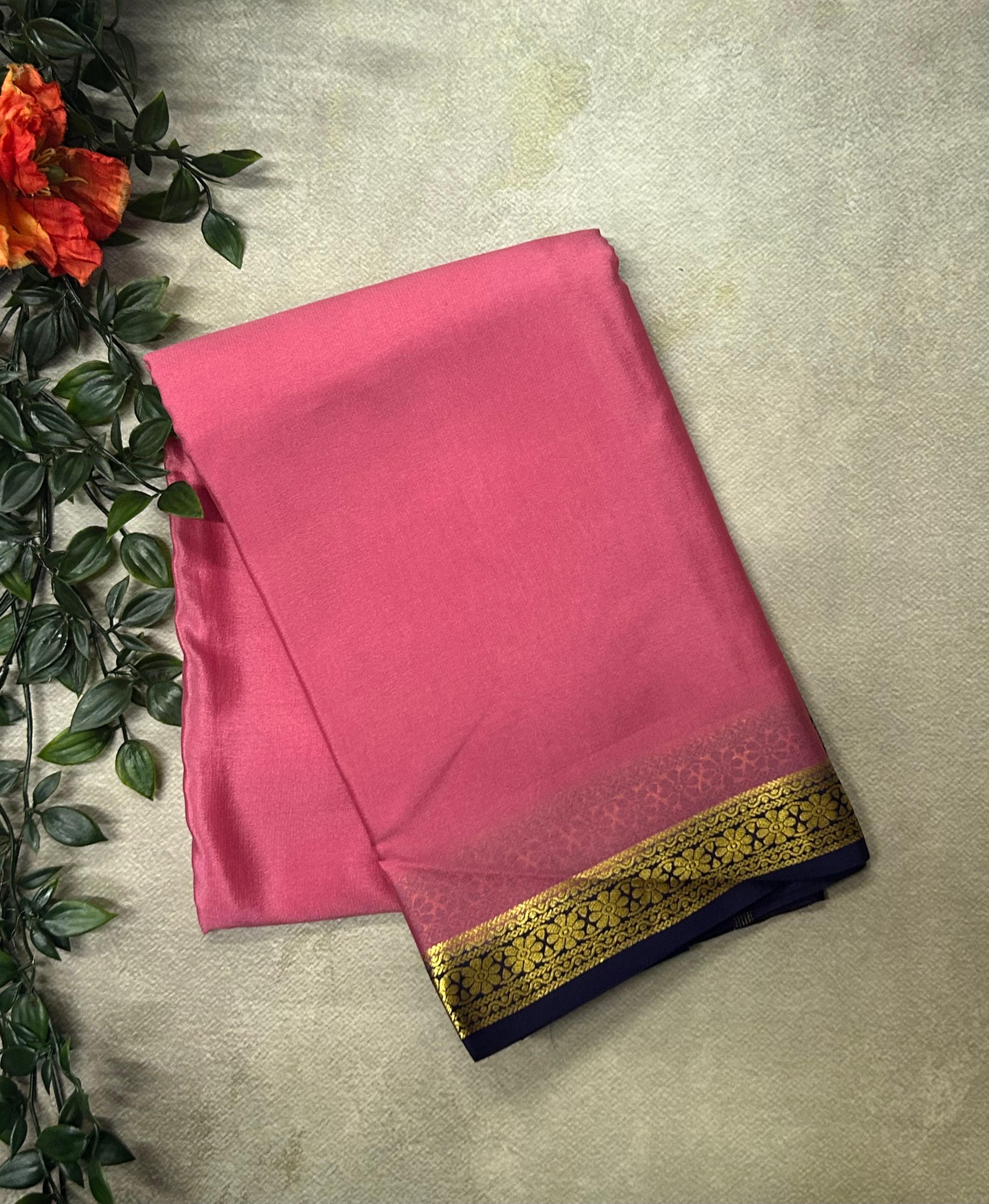 Light pink Lightweight Pure Mysore Crepe Silk Saree – Elegant Soft Drape(MSL)