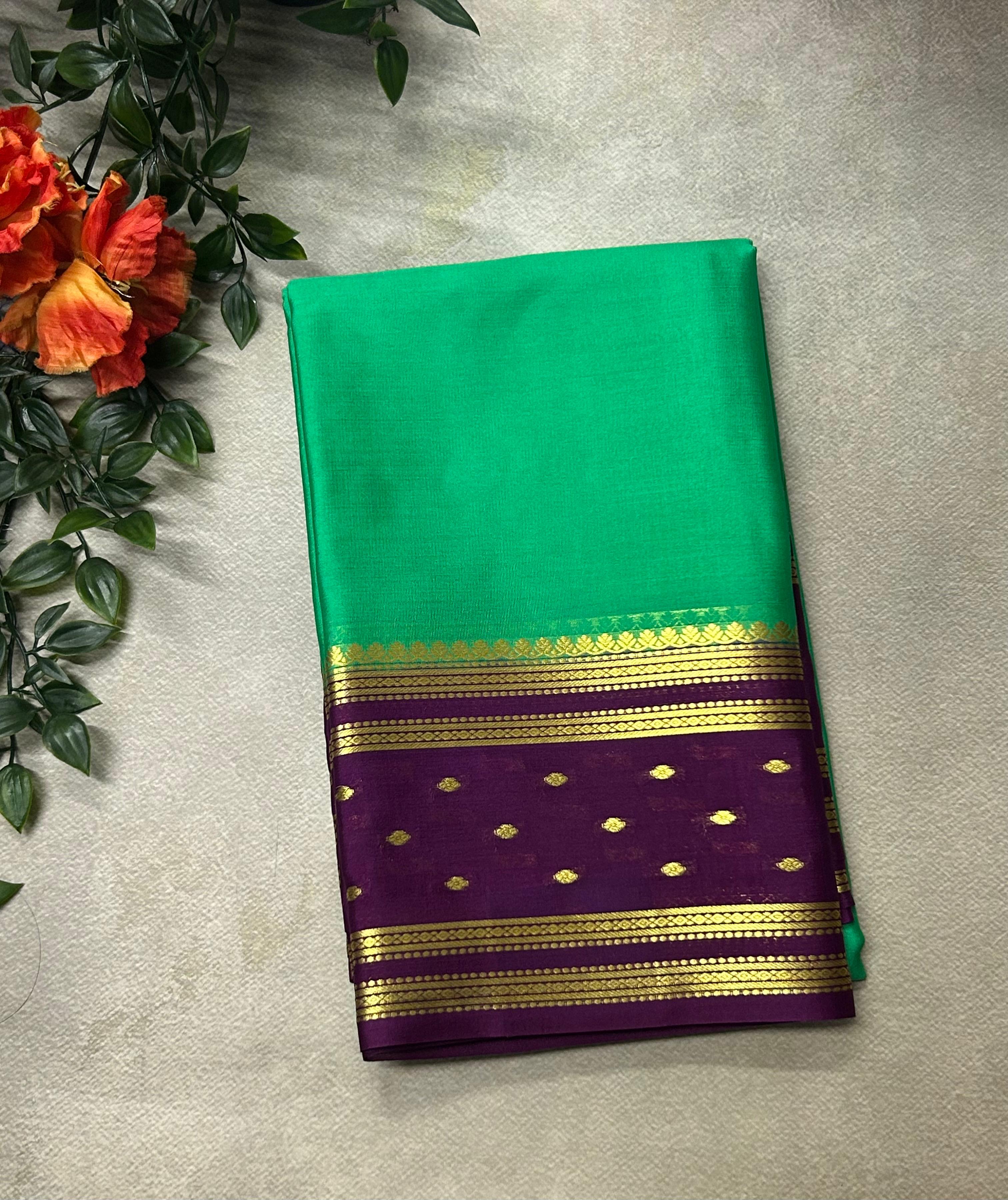 Light green Lightweight Pure Mysore Crepe Silk Saree – Elegant Soft Drape(MSL)