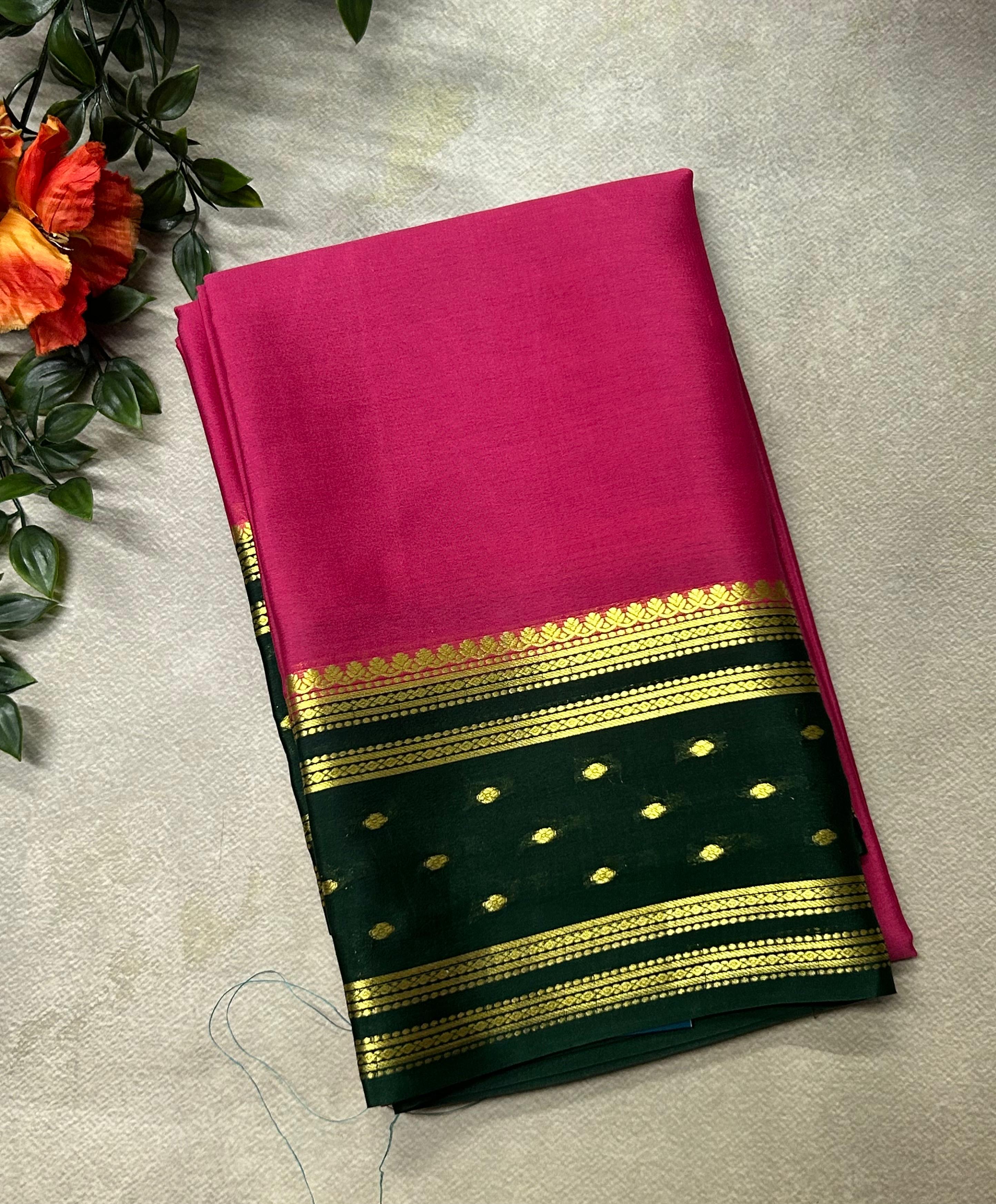 Pink Lightweight Pure Mysore Crepe Silk Saree – Elegant Soft Drape(MSL)