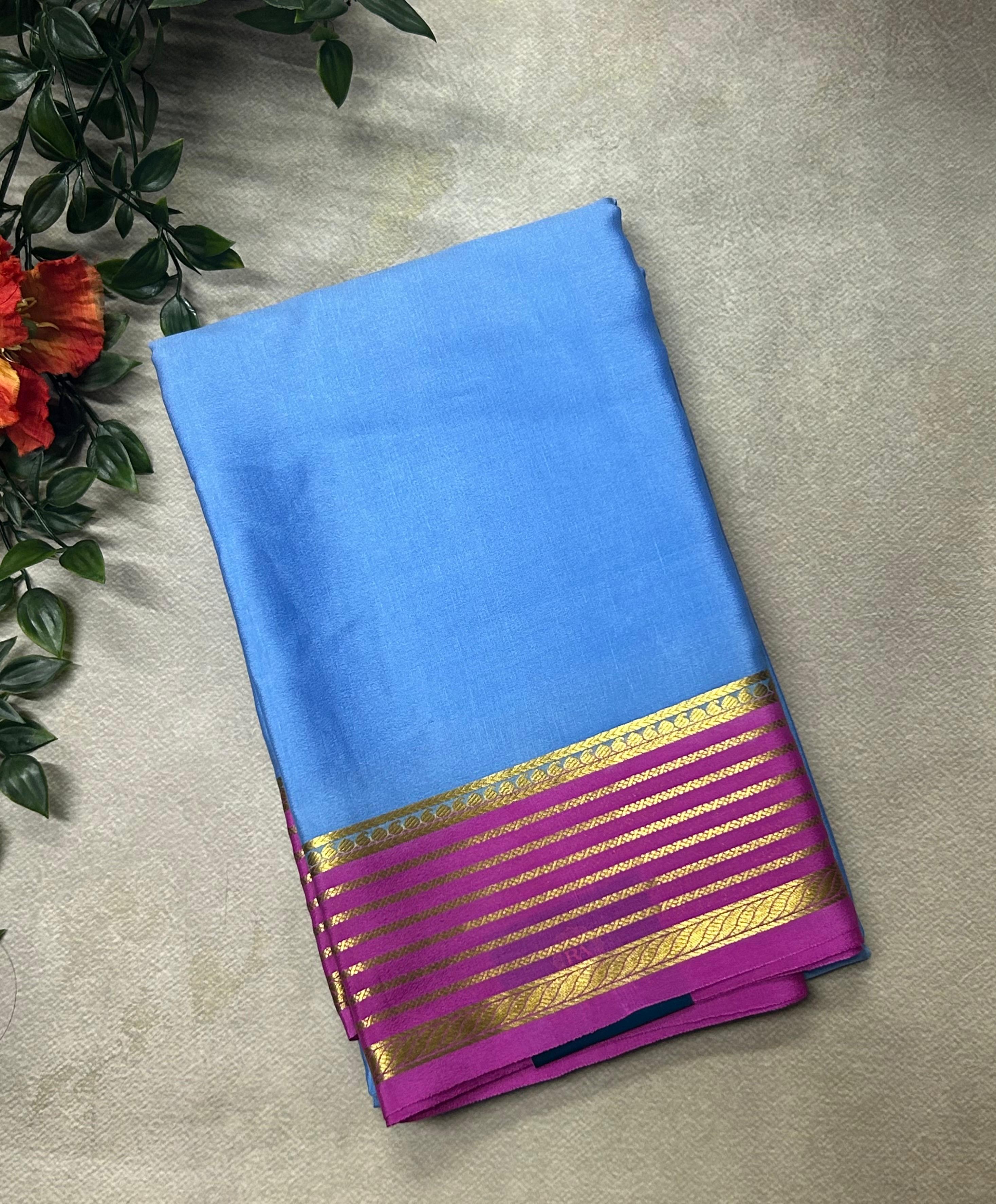 Pastel blue Lightweight Pure Mysore Crepe Silk Saree – Elegant Soft Drape(MSL)