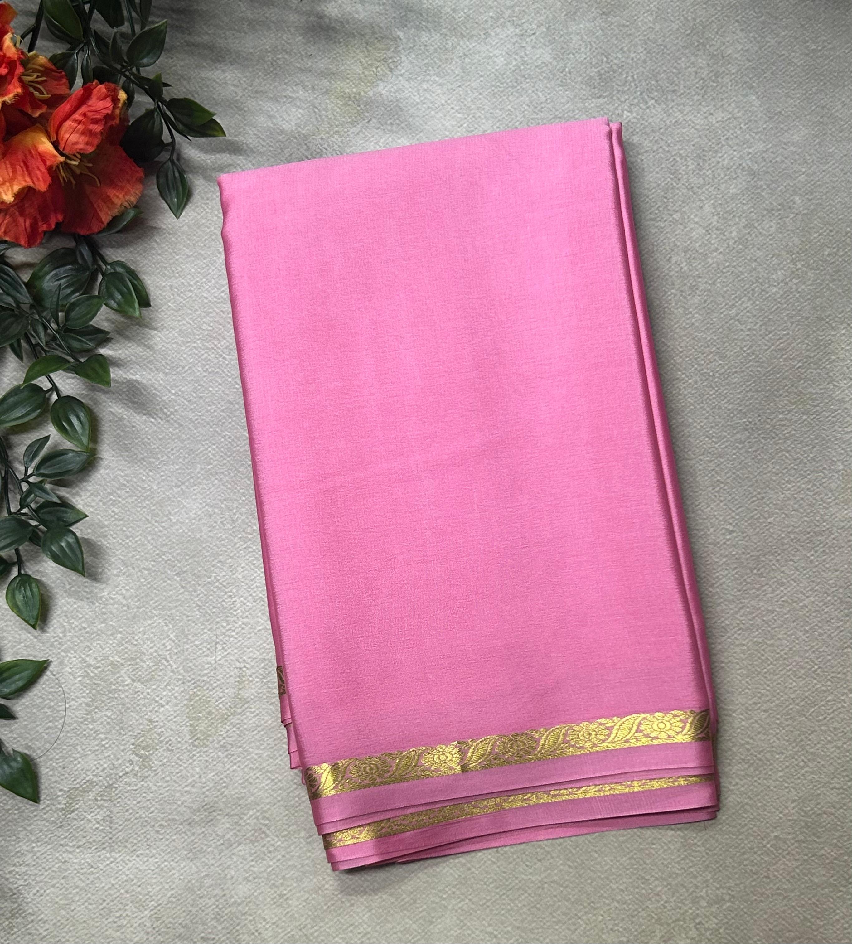 Pastel pink Lightweight Pure Mysore Crepe Silk Saree – Elegant Soft Drape(MSL)