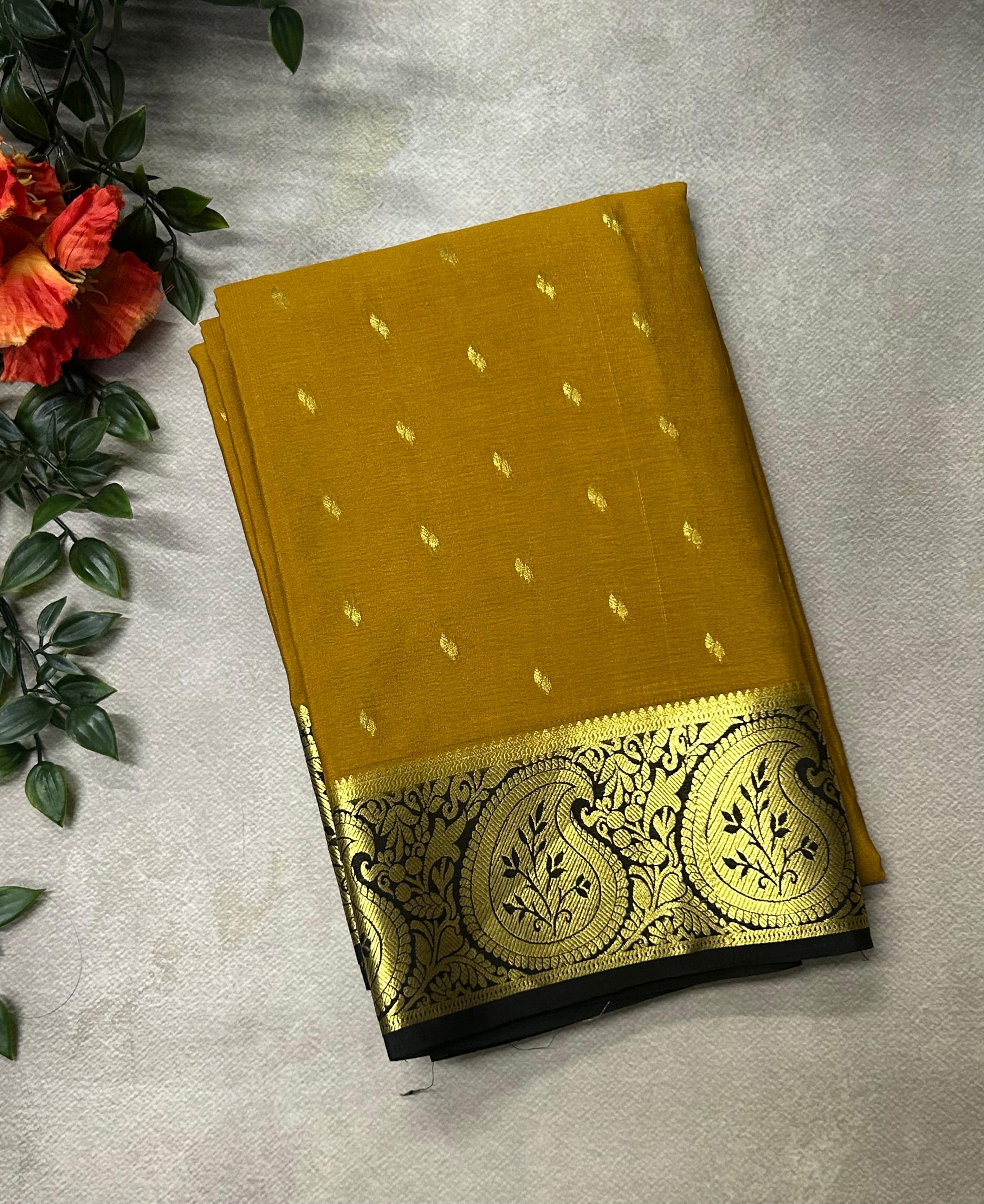 Olive green Lightweight Pure Mysore Crepe Silk Saree – Elegant Soft Drape(MSL)