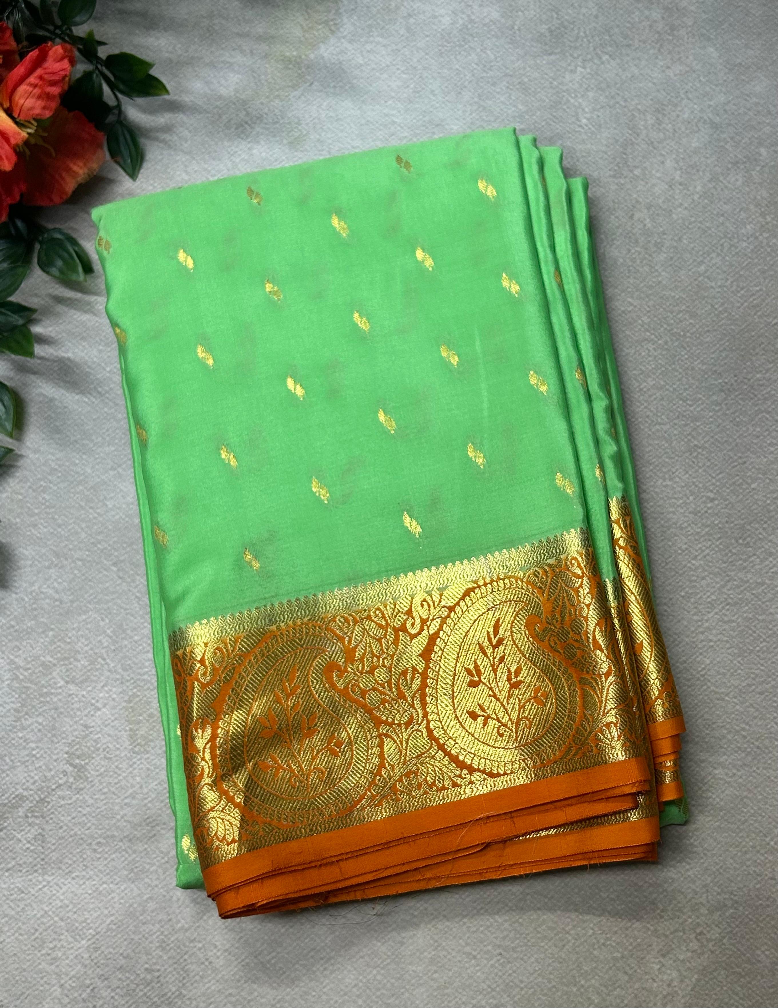 Aqua green Lightweight Pure Mysore Crepe Silk Saree – Elegant Soft Drape(MSL)