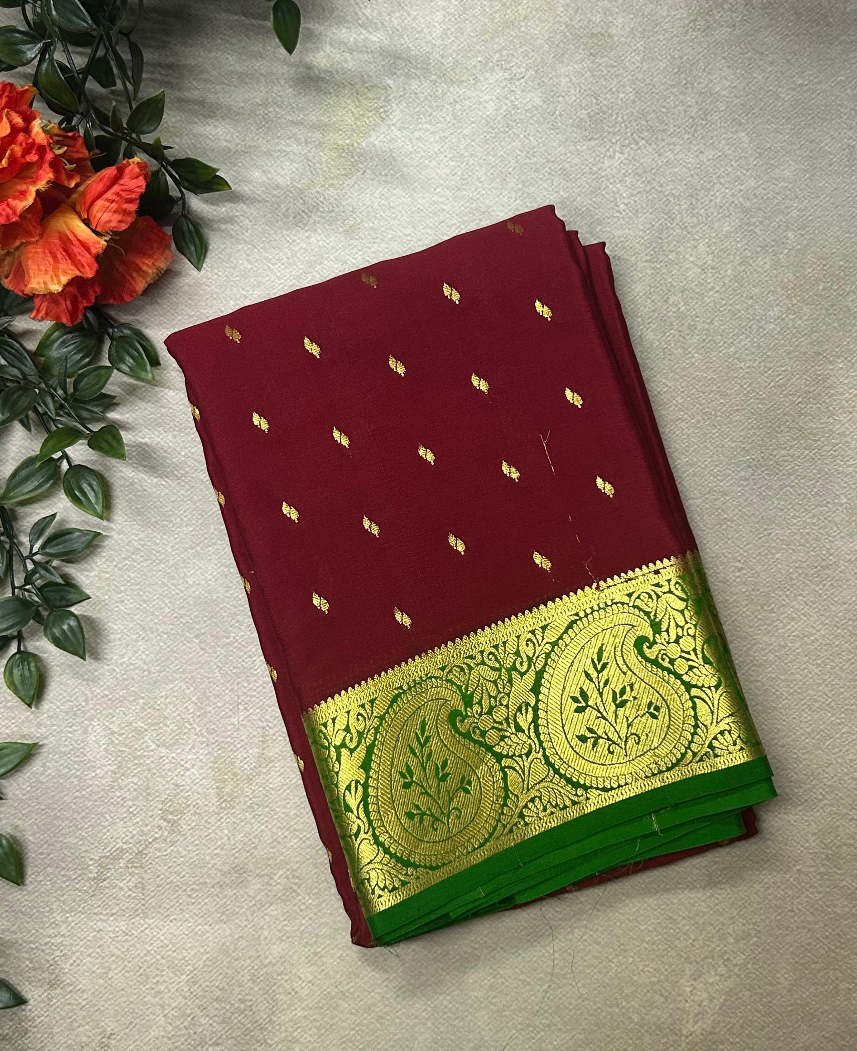 Dark brown Lightweight Pure Mysore Crepe Silk Saree – Elegant Soft Drape(MSL)