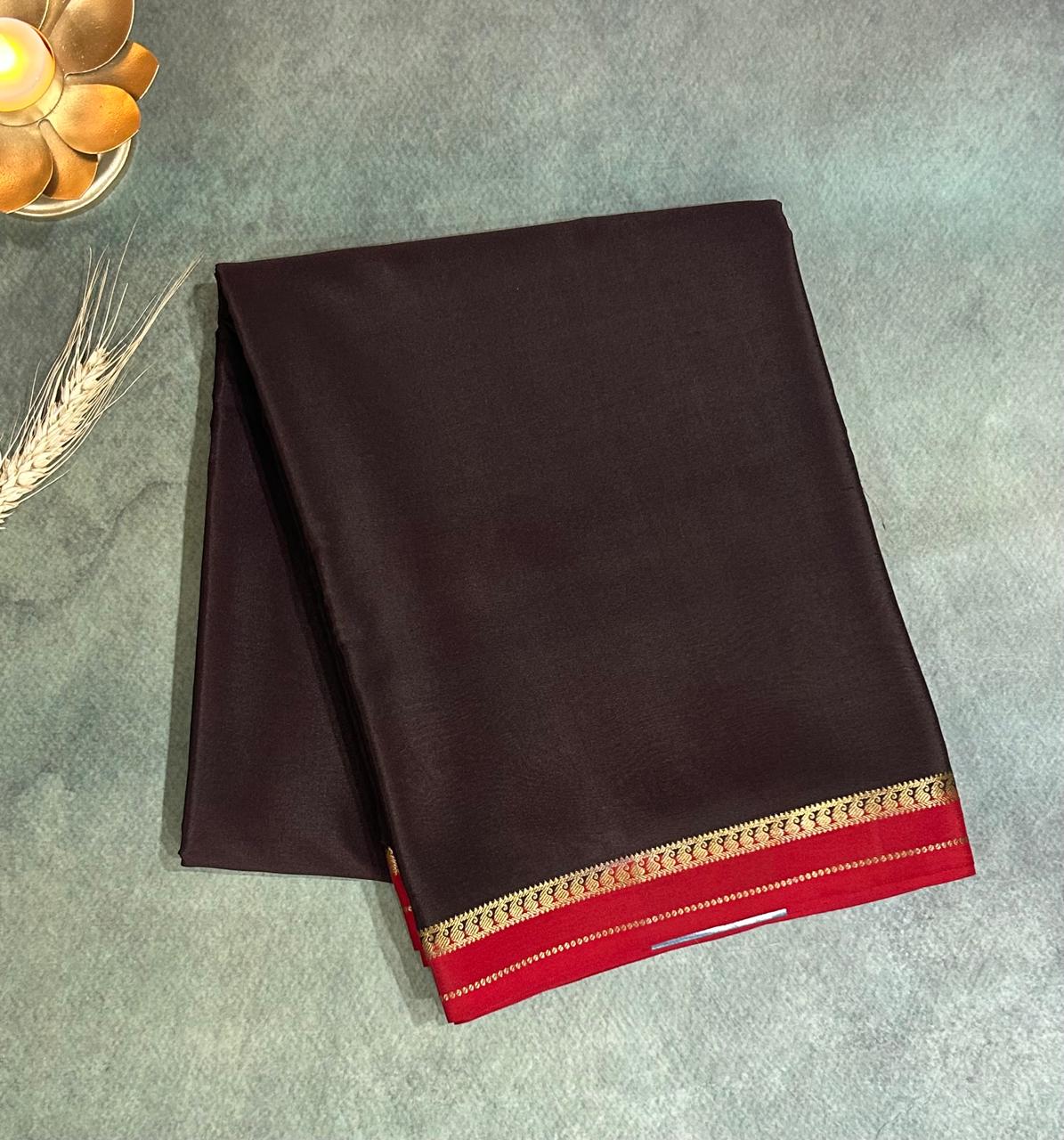 Dark brown one inch border pure mysore silk saree-10