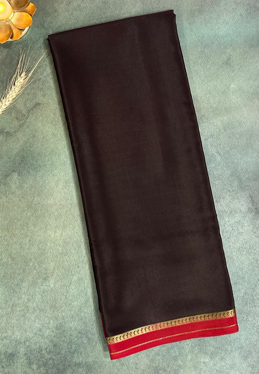 Dark brown one inch border pure mysore silk saree-10