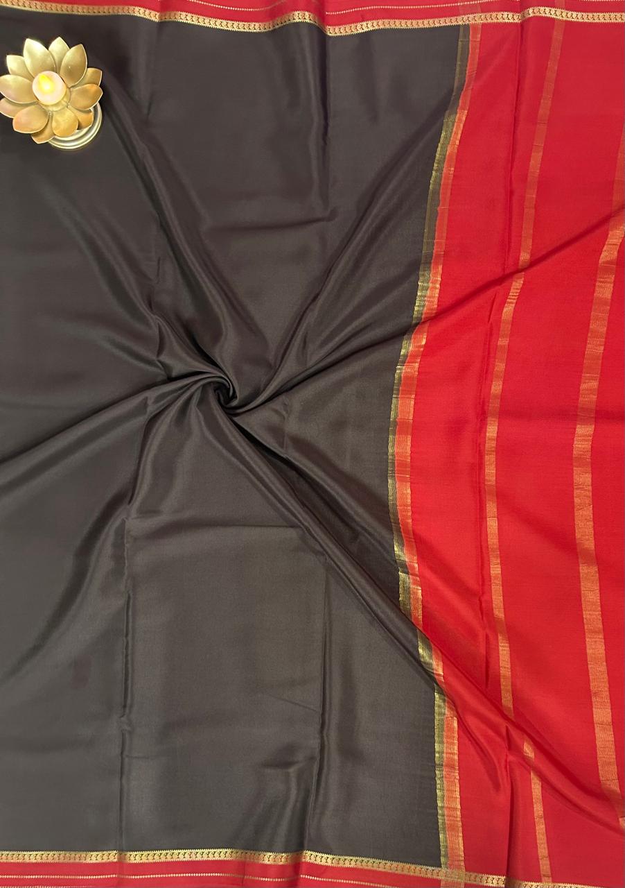 Dark brown one inch border pure mysore silk saree-10