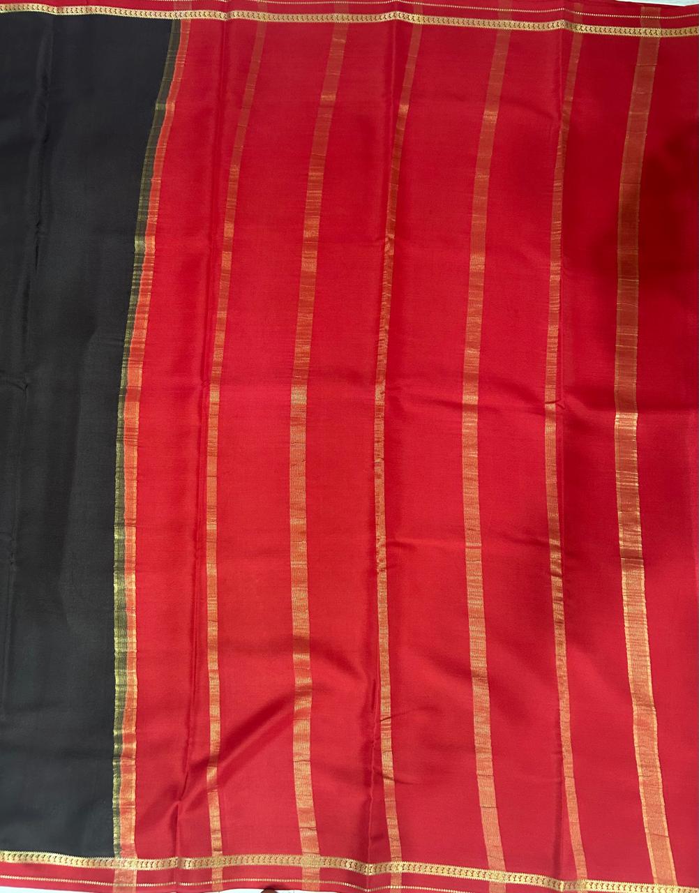 Dark brown one inch border pure mysore silk saree-10
