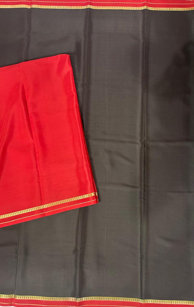 Dark brown one inch border pure mysore silk saree-10
