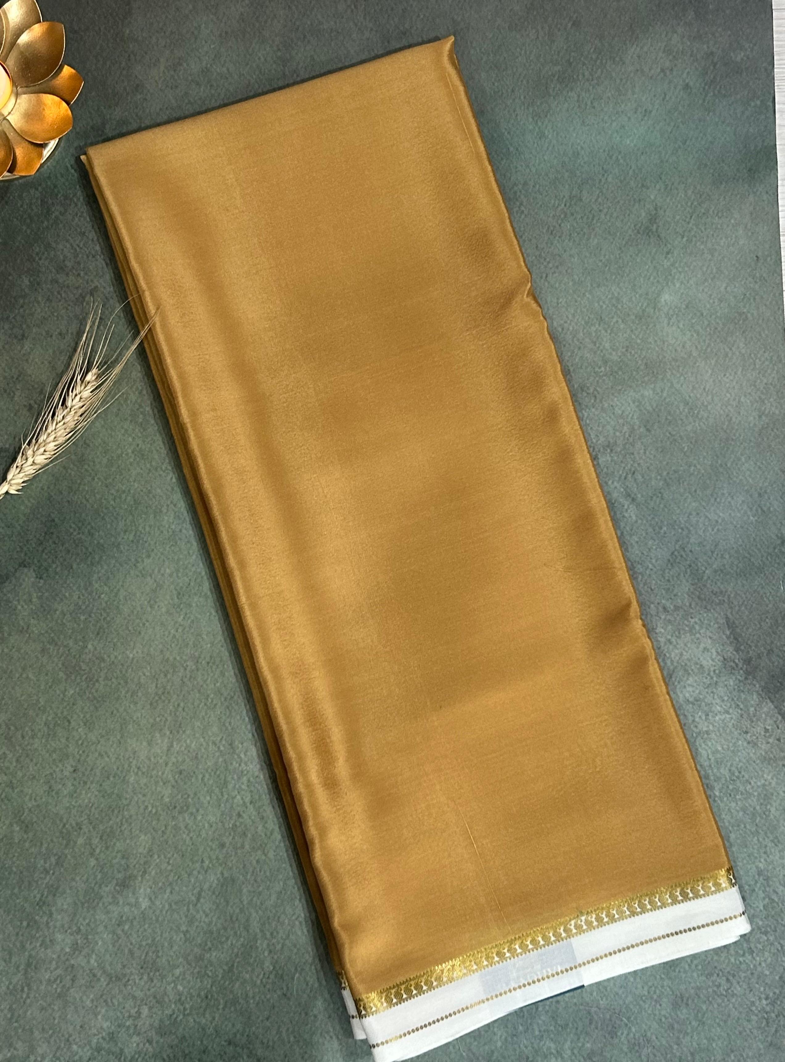 Golden beige one inch border pure mysore silk saree-10