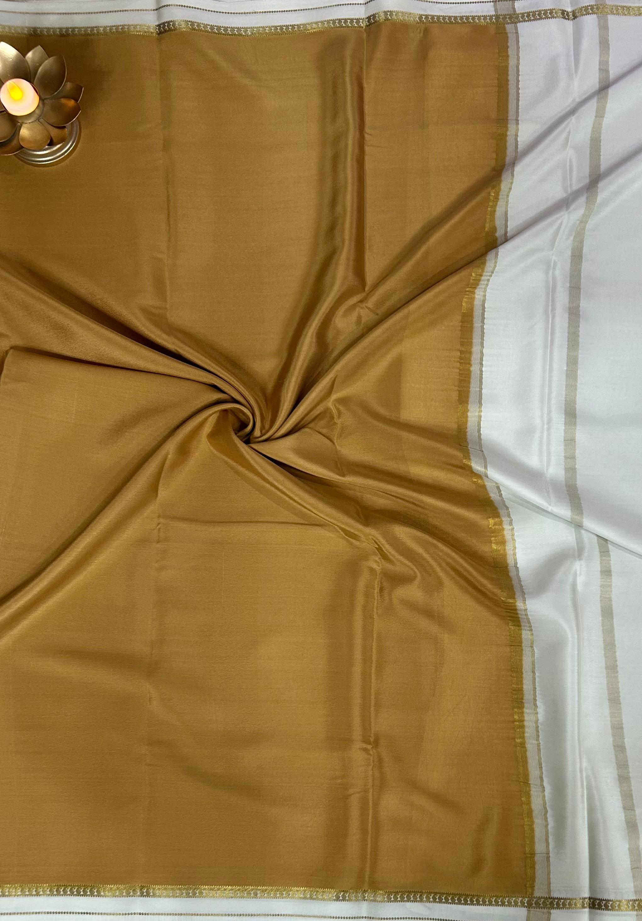 Golden beige one inch border pure mysore silk saree-10